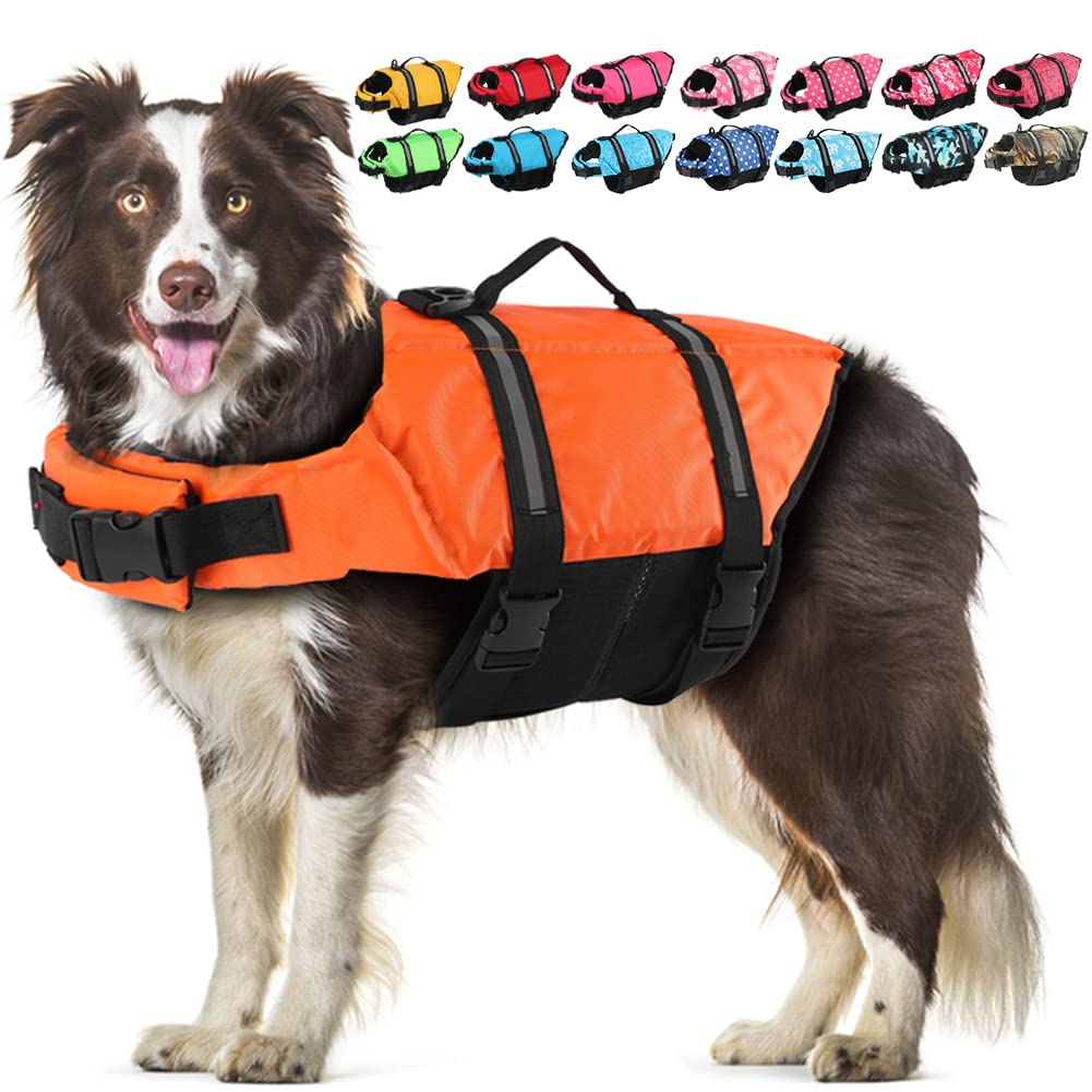 EMUST Adjustable Dog Life Jacket with Rescue Handle - Flotation Vest for Small, Medium & Large Dogs (Orange, XS) - Perfect for Swimming, Boating & Water Safety