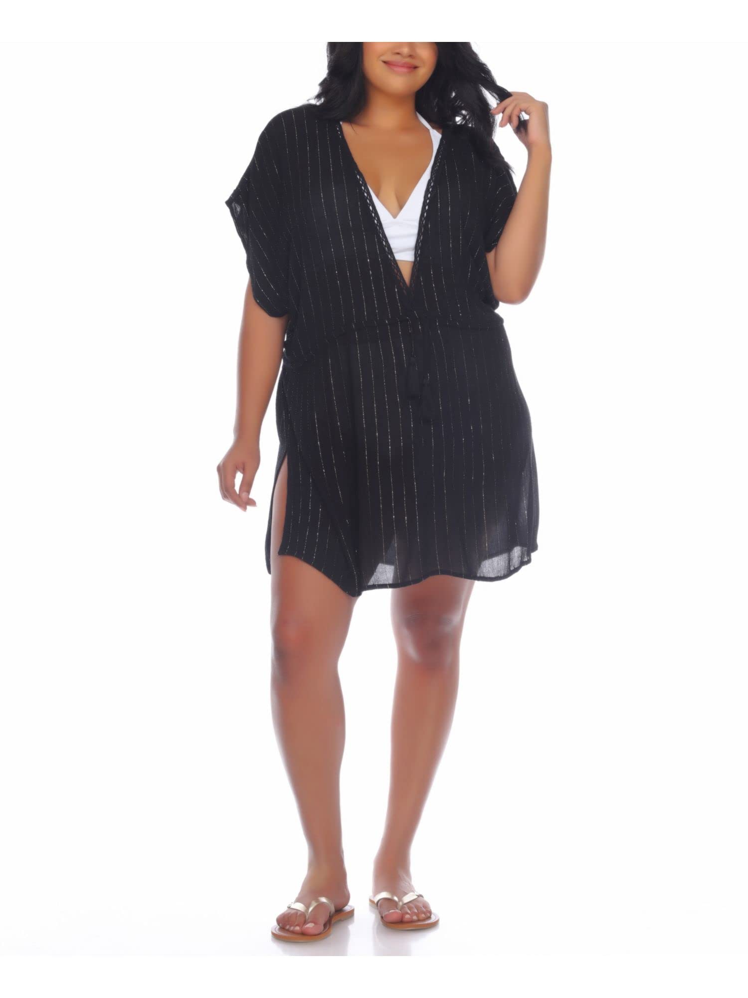Plus Size Women's Crochet-Trim Cover-Up Dress - Black 0X | Beachwear, Poolside Cover-Up, Summer Vacation Outfit