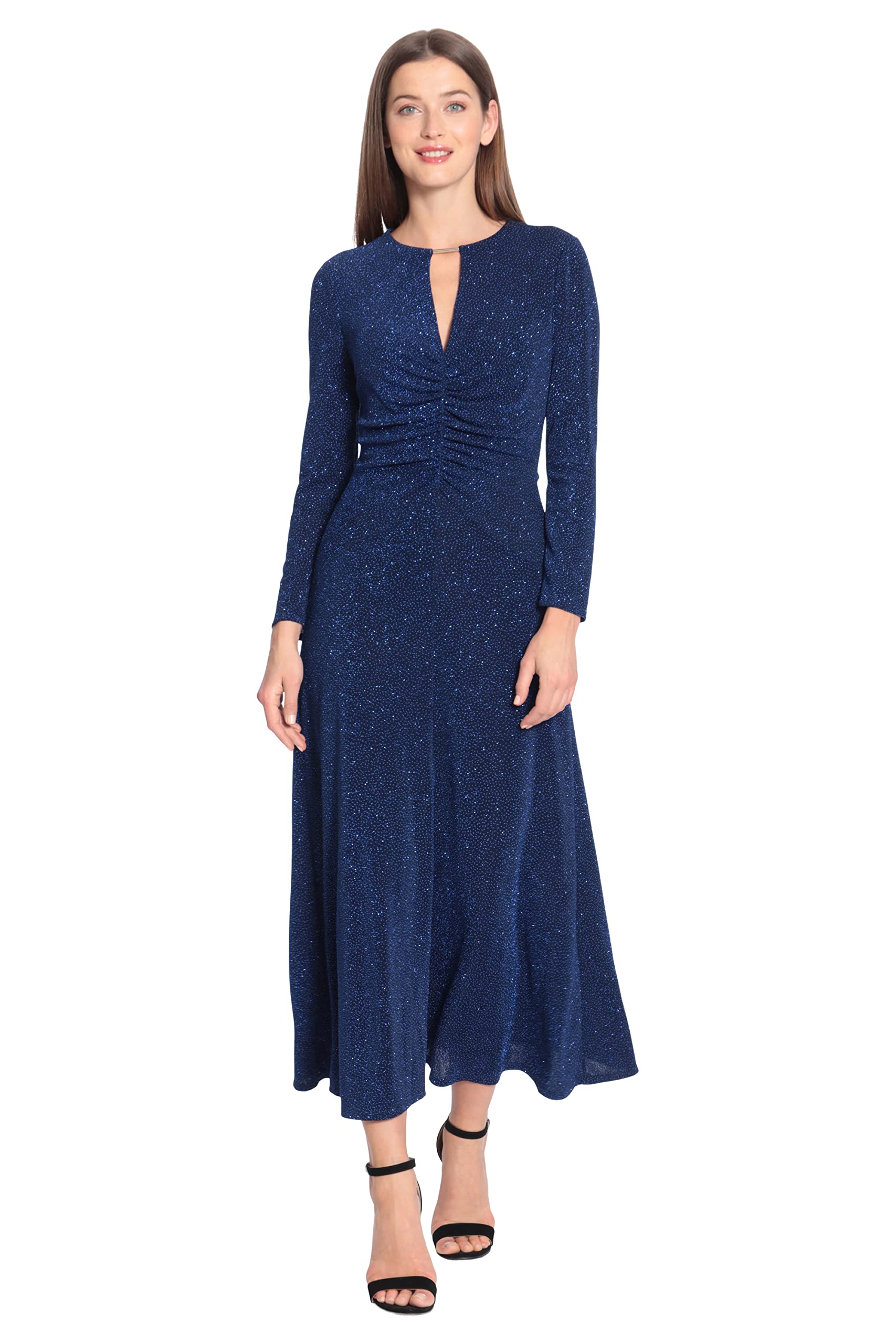 Maggy London Keyhole Neck Midi Dress - Waist Shirring for Women | Office & Party Wear