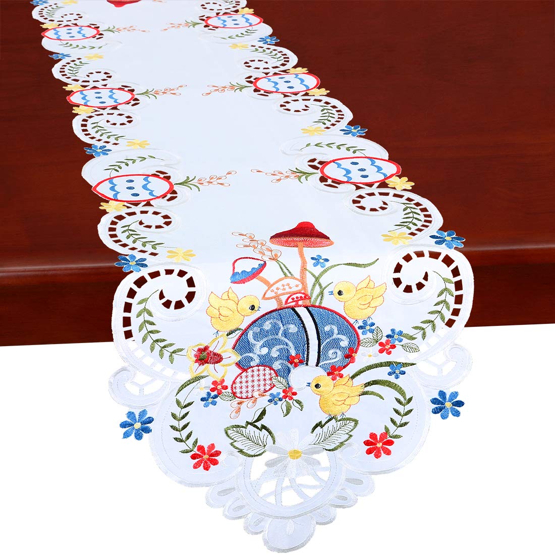 Simhomsen Embroidered Chicks Table Runner - 14 x 89 Inch Easter & Spring Decor, Farmhouse Dresser Scarf for Dining Table, Buffet, and Kitchen Island Decorations