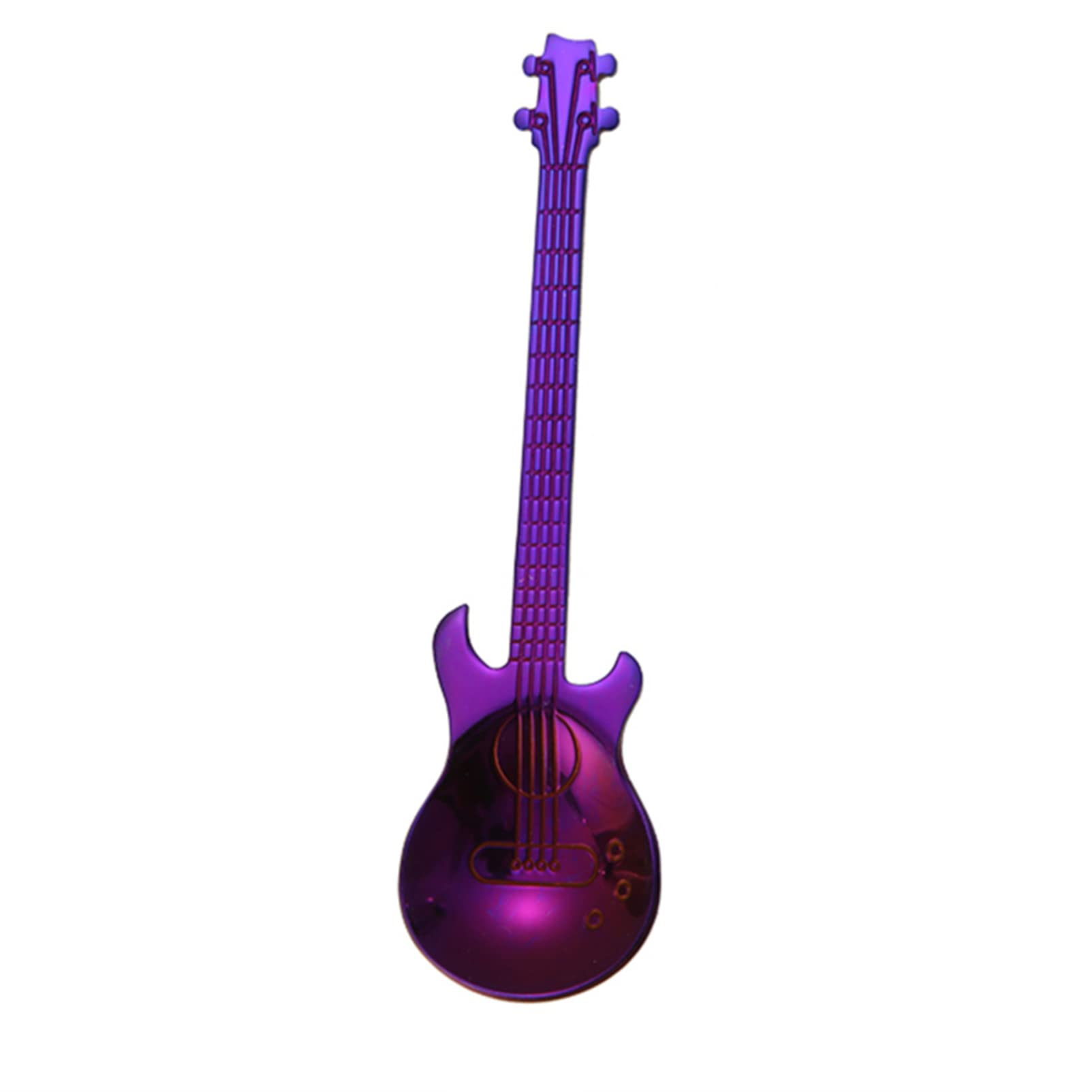 Flybloom Multicolor Guitar-Shaped Coffee Spoon - Stainless Steel Teaspoon for Coffee, Desserts & Baking (Purple) - Perfect for Music Lovers, Cafes & Gift Giving