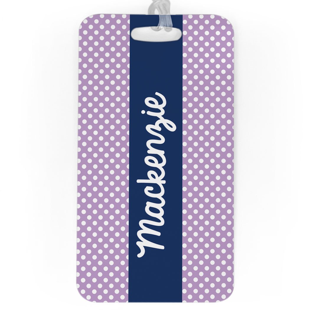 Custom Luggage Tags & Bag Tags with Polka Dots - Personalized Name & Info - Large Lavender Travel Accessories for Suitcases, Backpacks & Carry-Ons - Perfect for Airports, Vacations & Business Trips