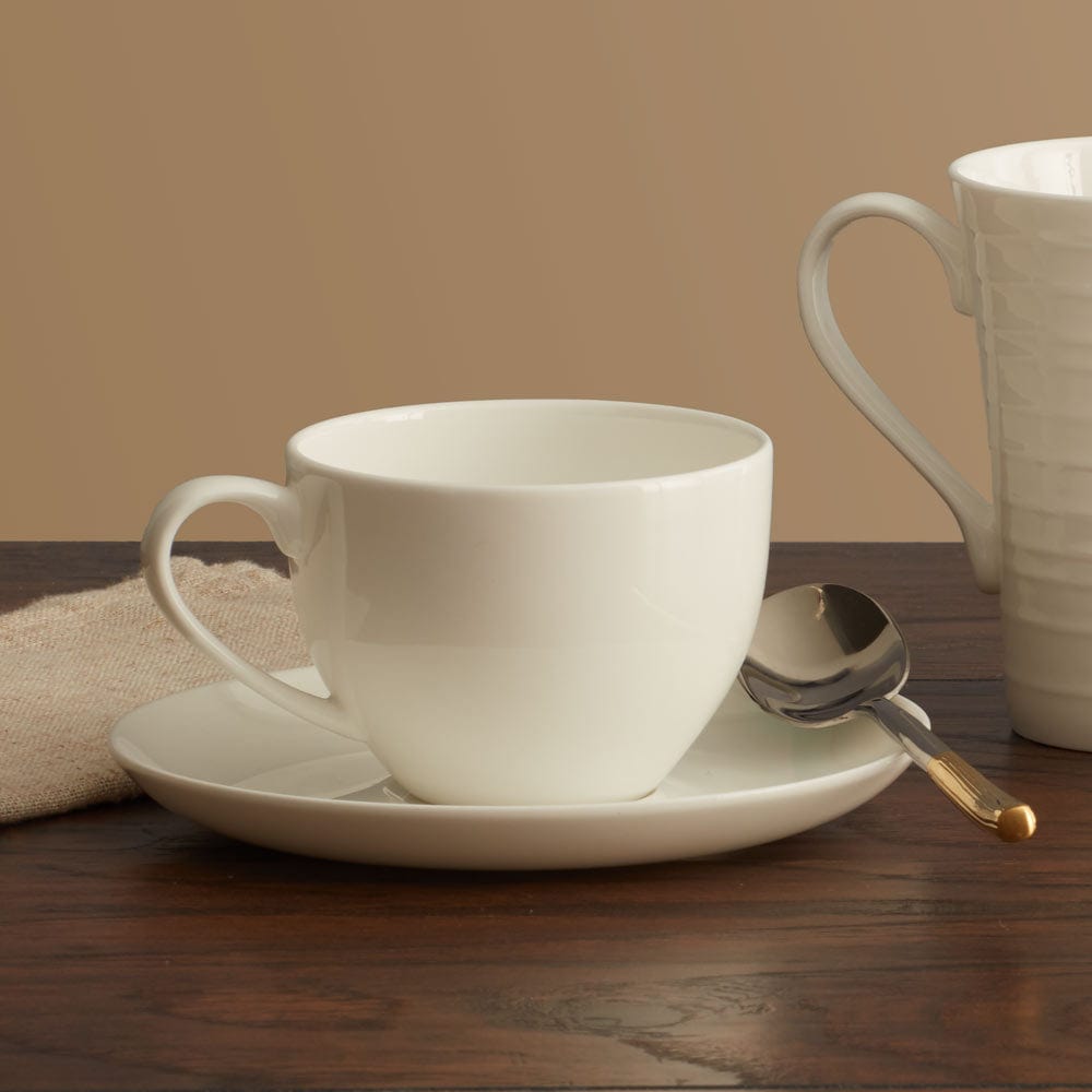Premium Lucerne White Tea Cup and Saucer Set - Elegant Porcelain Tea Cups for Afternoon Tea, Gifts, and Home Decor - Perfect for Tea Parties, Bridal Showers, and Relaxing Moments