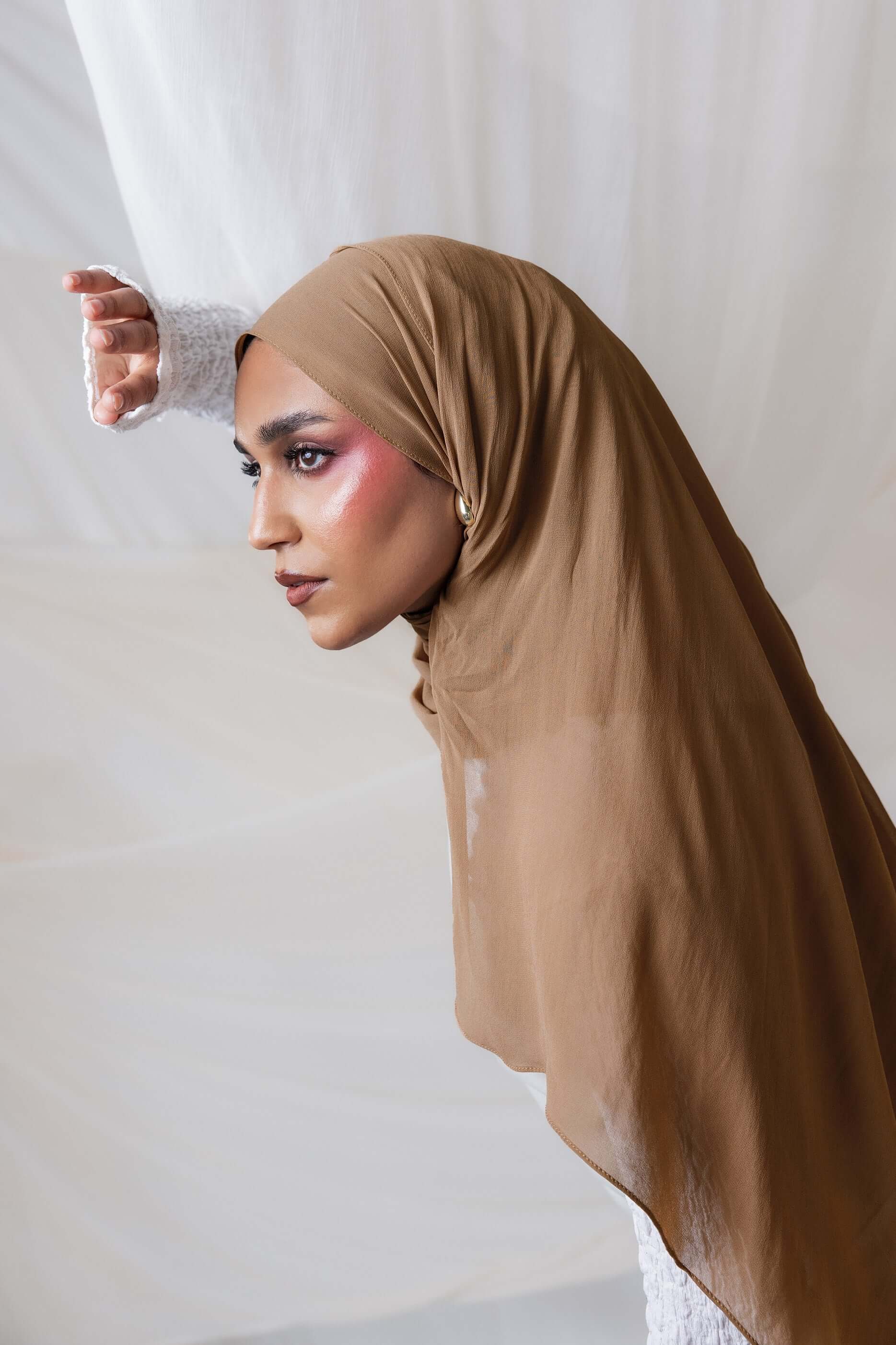 Qahwah Brown Crepe Chiffon Fabric - Soft Flowy Material for Dresses, Scarves & Home Decor | Perfect for DIY Fashion and Elegant Decorations