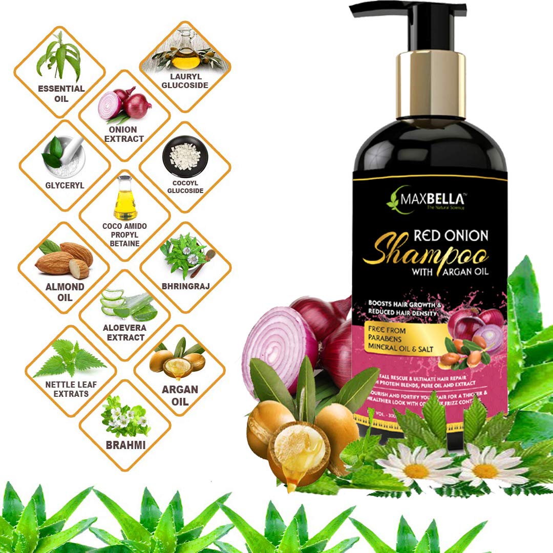 MAXBELLA® Onion Shampoo for Hair Growth & Hair Fall Control - Paraben-Free Daily Care Shampoo for Men & Women (300ml) - Promotes Thicker, Healthier Hair for Daily Use & Scalp Care
