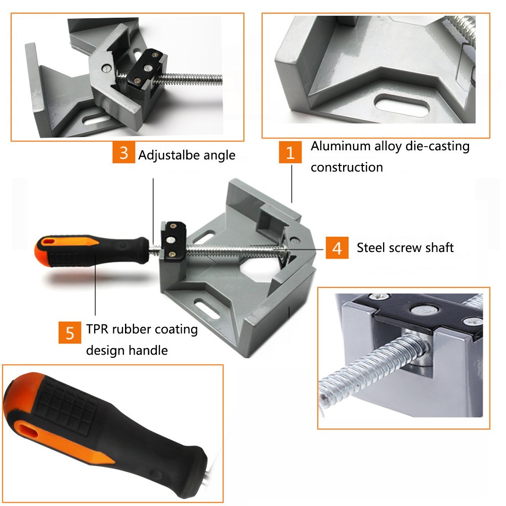 90 Degree Right Angle Clamp - Adjustable Woodworking Corner Clamp with Swing Jaw for Carpentry, Welding & Engineering | Perfect for DIY Projects, Furniture Making, Picture Frame Assembly & Home Renovation | Ideal for Wood Joints, Metal Fabrication & Crafting Projects