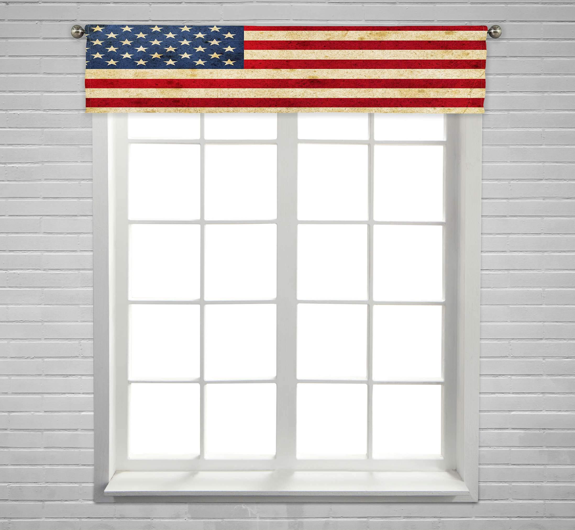 American Flag Window Valance Curtain with Rod Pocket - 54x12 Inch - Patriotic Home Decor for Living Room, Bedroom & Office