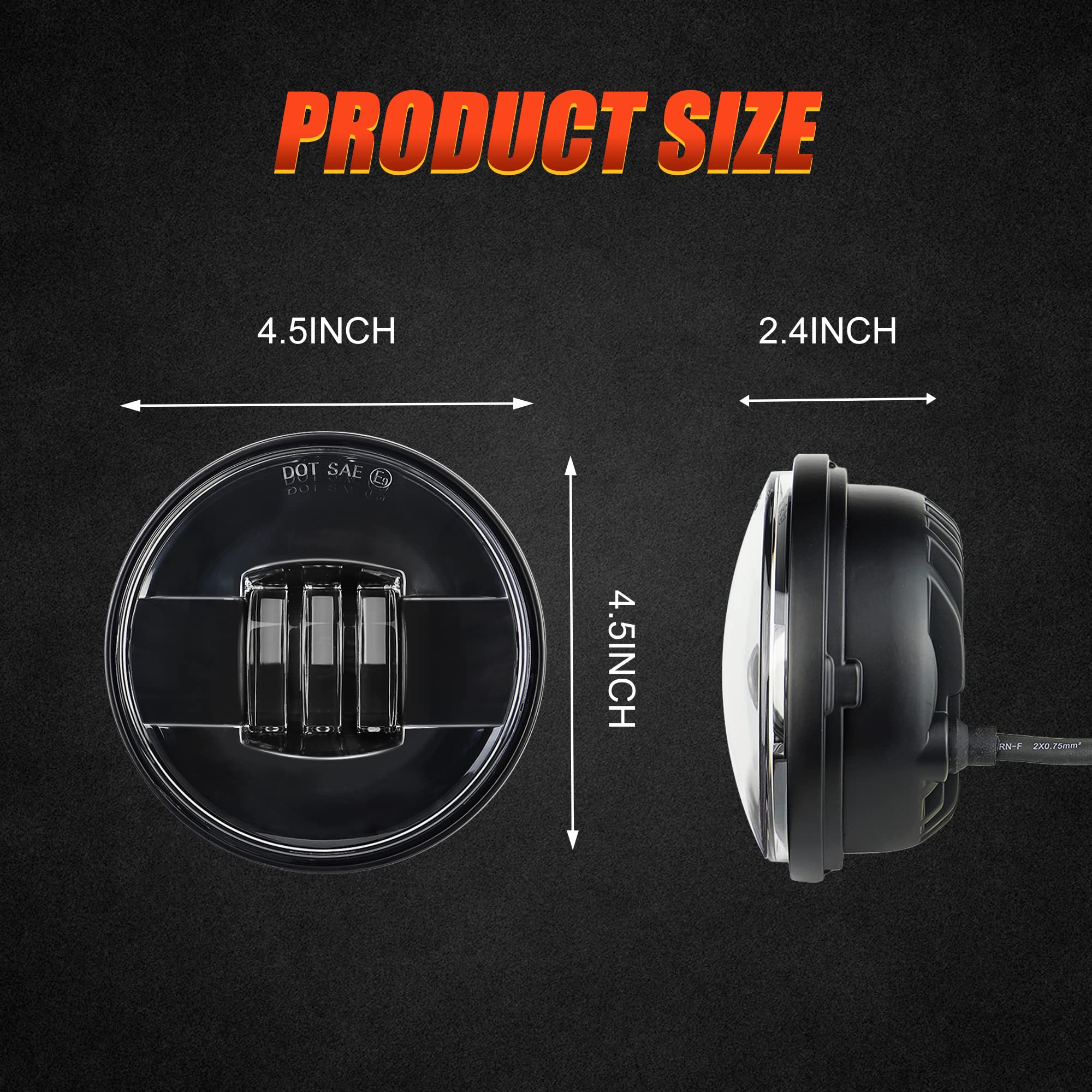 4.5 Inch LED Motorcycle Auxiliary Fog Lights - Black Projector Driving Lamps for Harley Davidson Road King, Electra Glide, Softail & Fatboy - Enhance Visibility for Night Riding & Bad Weather Conditions