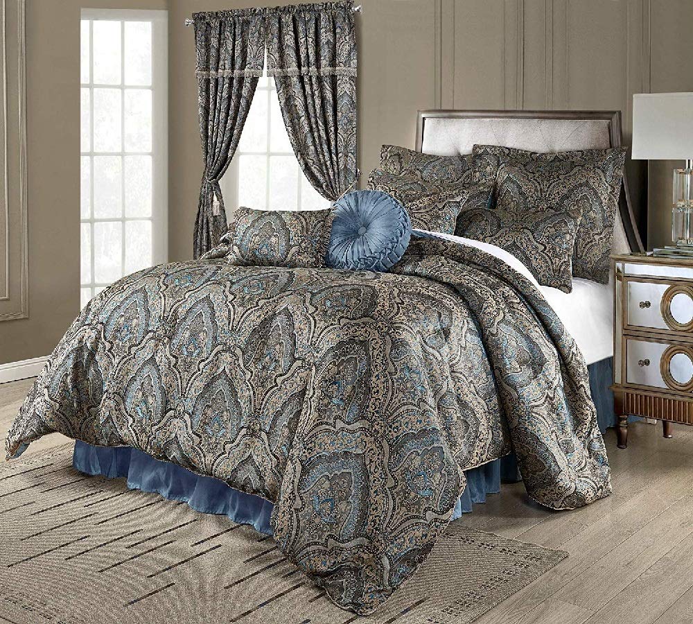 9-Piece Medallion Comforter Set King Size - Jacquard Woven Paisley Floral Design, Oversized Traditional Bedding with Warm Cozy Bedskirt Included | Perfect for Master Bedroom, Guest Room & Luxury Hotel Decor