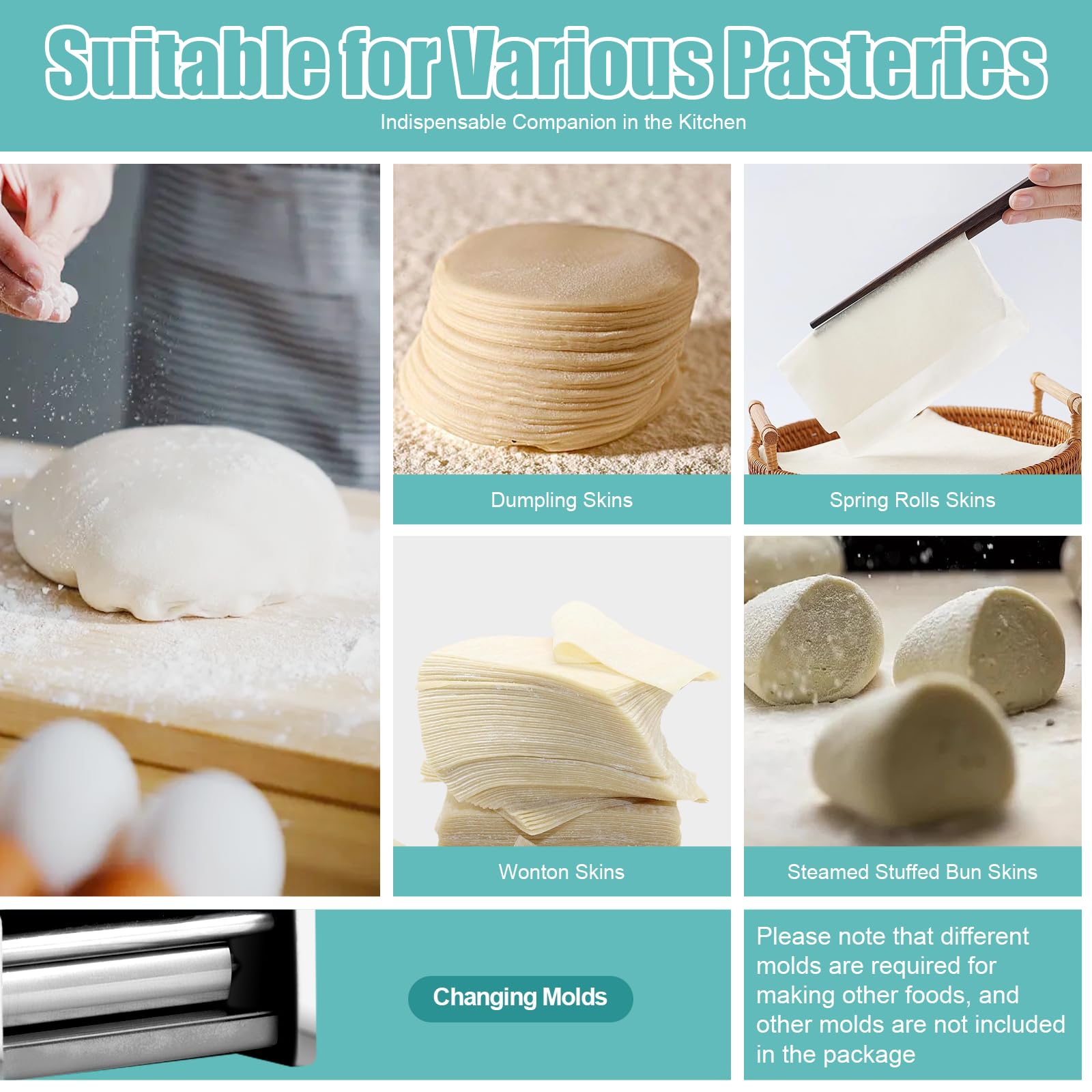 Automatic Dumpling Maker Machine - 140W Electric Dumpling Wrapper Press with 8cm Round Mold (50-60 Pcs/Min) for Home, Kitchen & Restaurant Use - 110V - Perfect for Making Homemade Dumplings, Wontons & Pastry Dough