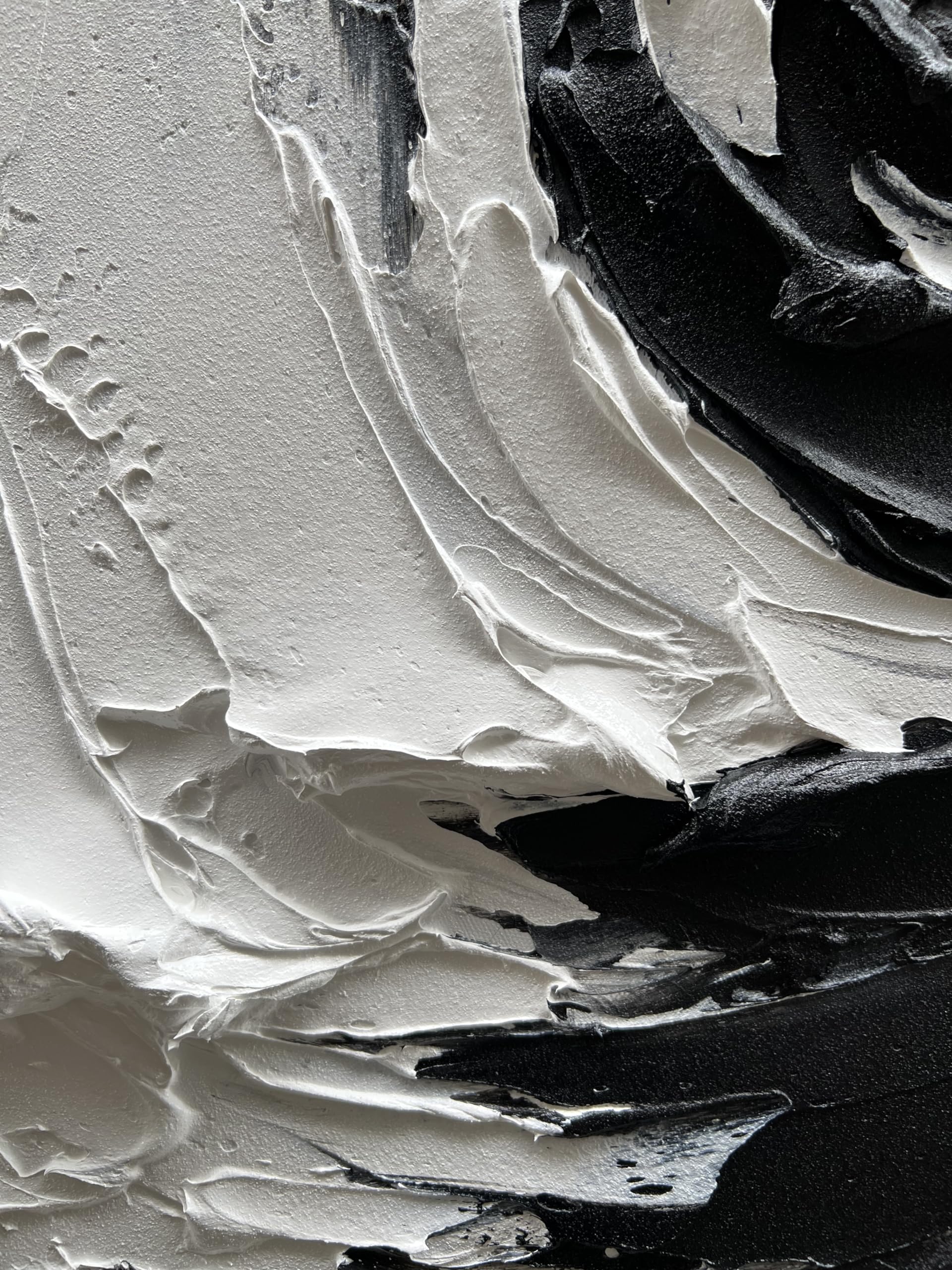 Hand-Painted Black and White Minimalist Oil Painting - 36x24 Inches Thick Texture Canvas Wall Art for Living Room, Bedroom & Office Decor | NANKAI Art