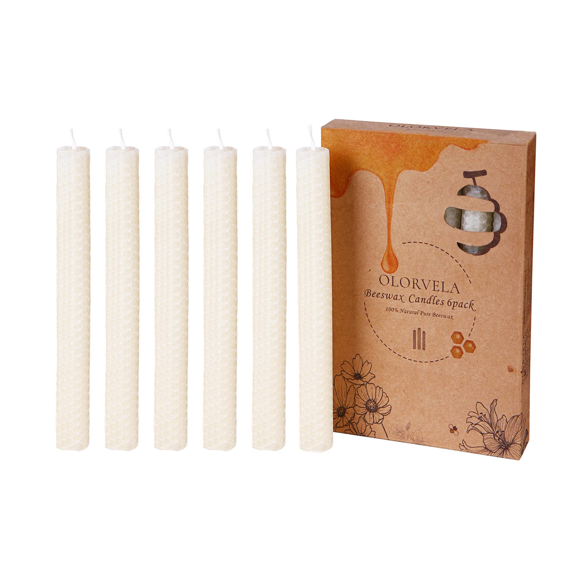 Pure Beeswax Taper Candles 6-Pack - Handmade, Natural Scent for Home & Wedding Decor