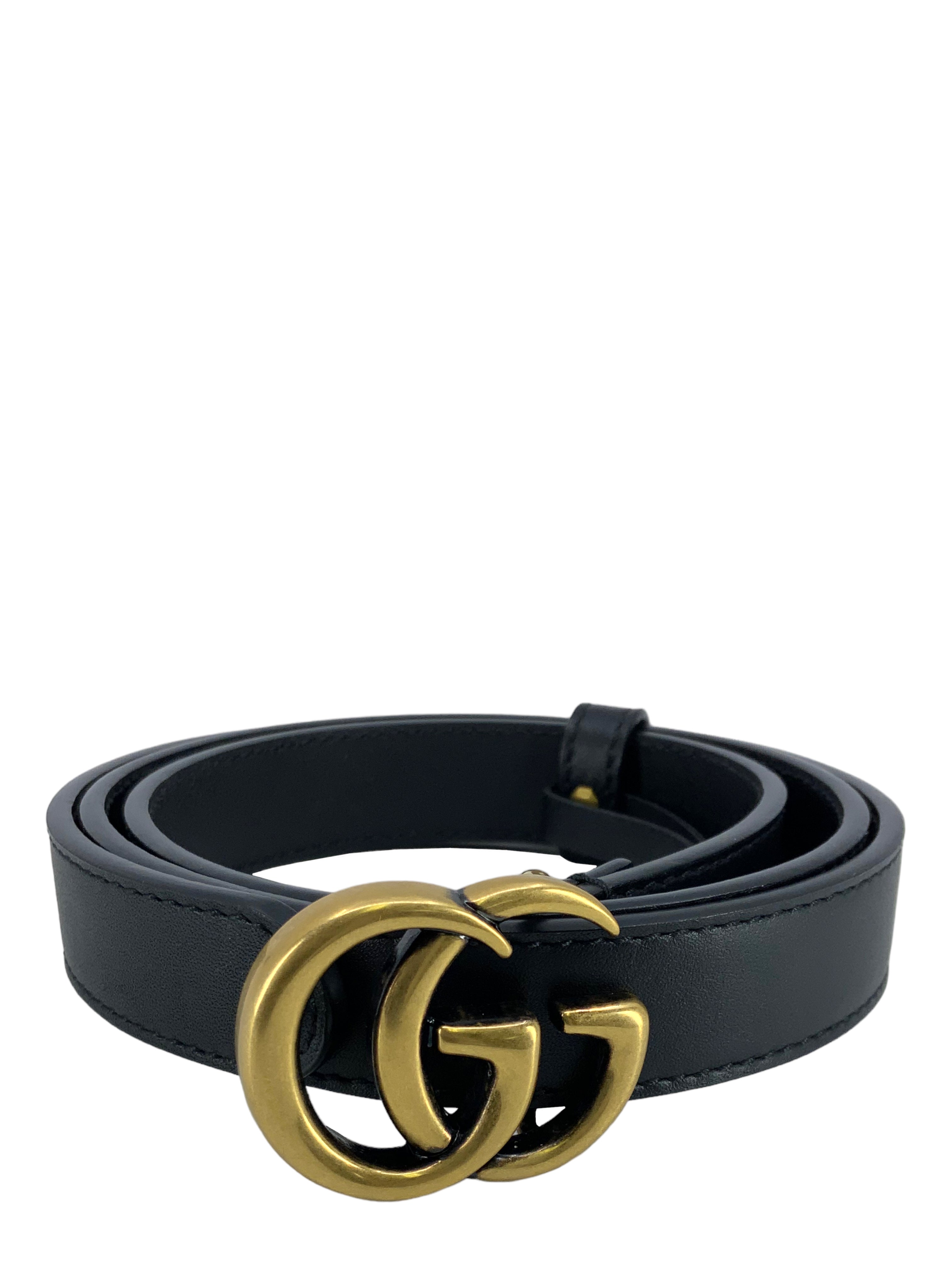GUCCI GG Marmont Thin 20mm Leather Belt for Women - Size 75 (2.95 Inches) - Adjustable Waist Strap for Jeans, Dresses & Office Wear