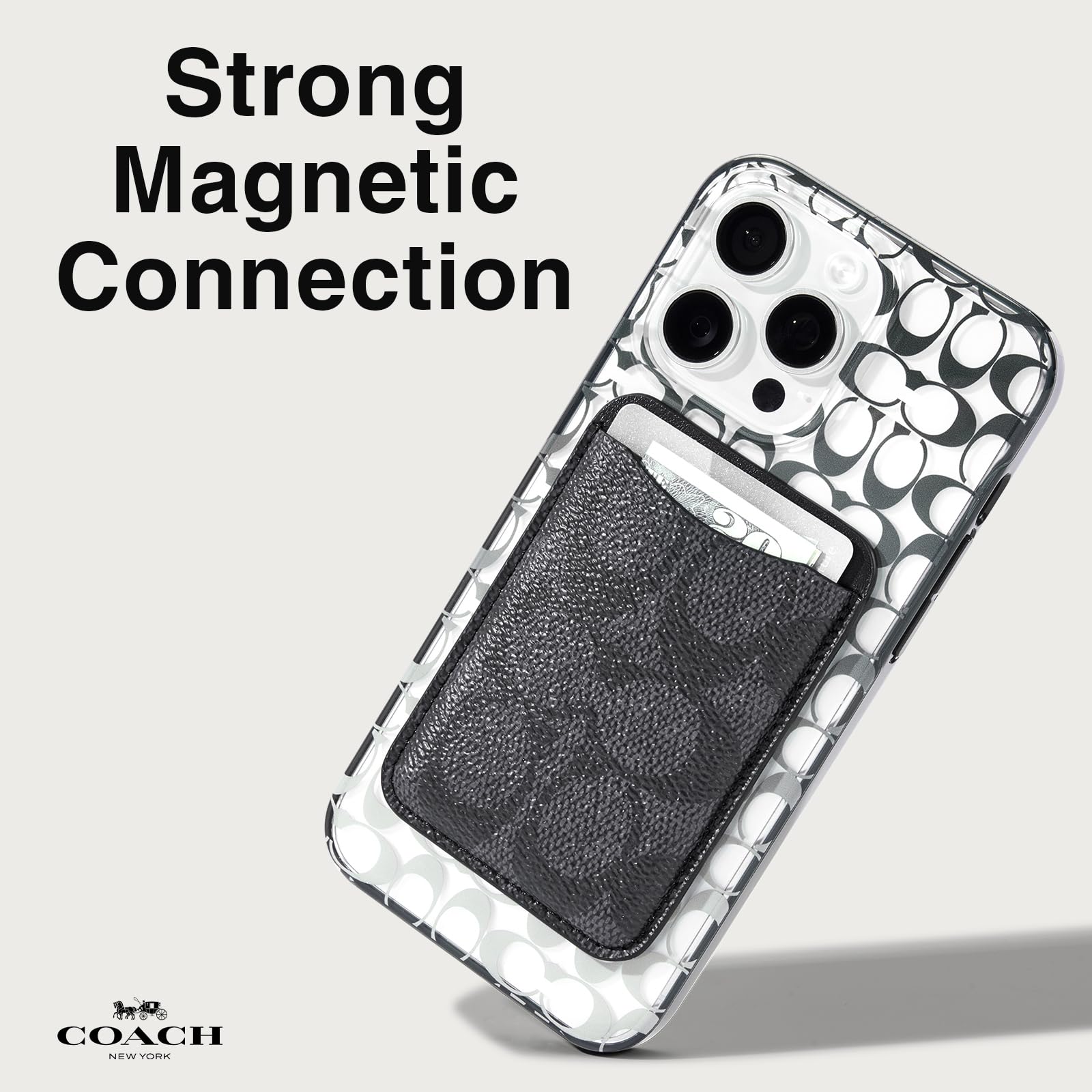 Coach Magnetic Phone Wallet & Card Holder - Compatible with MagSafe iPhones & Cases - Signature Charcoal - Perfect for Hands-Free Shopping & Travel
