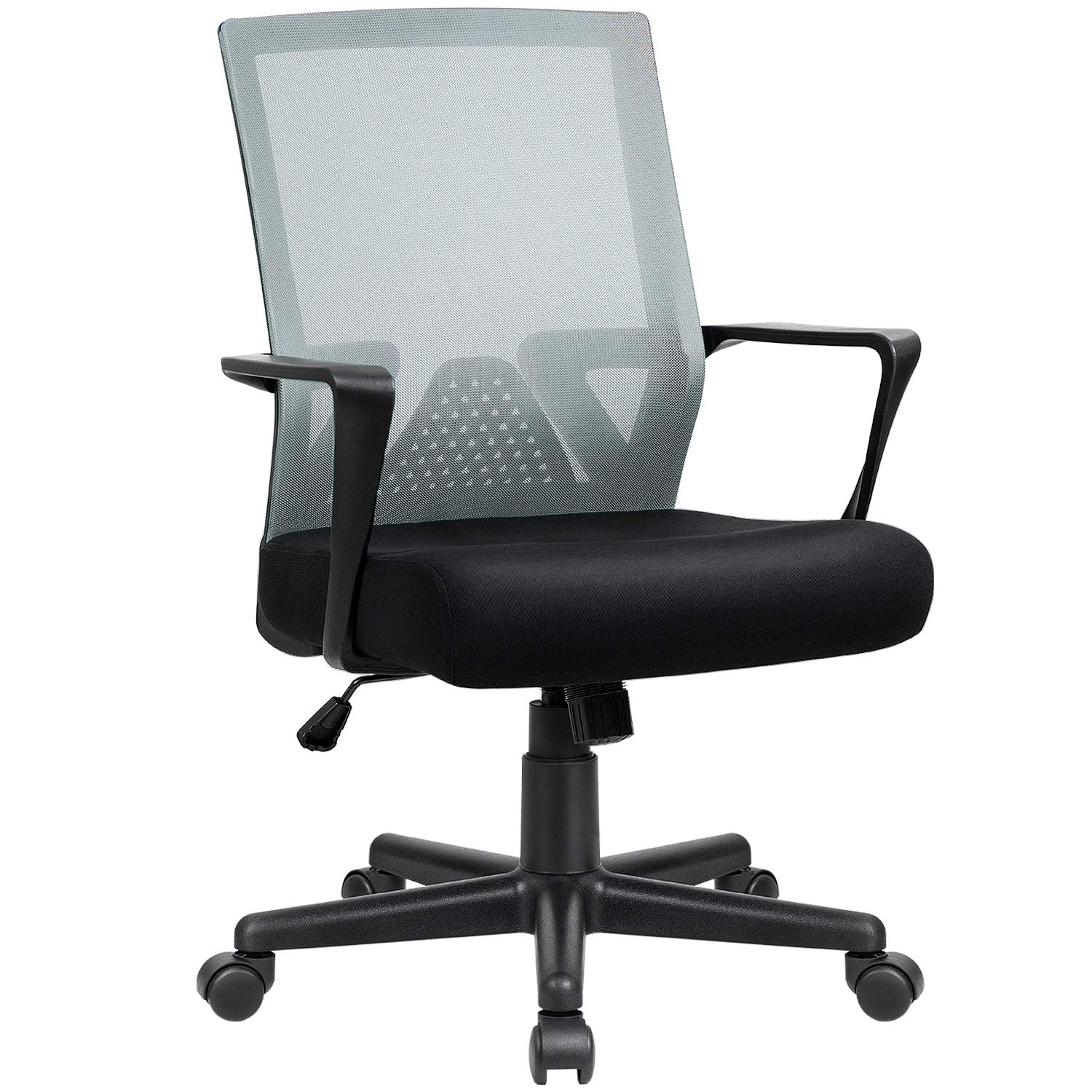 Furniwell Ergonomic Office Chair - Mid Back Mesh Computer Desk Chair with Lumbar Support & Adjustable Armrests - Modern Swivel Task Chair for Home & Office Workspace (Grey)