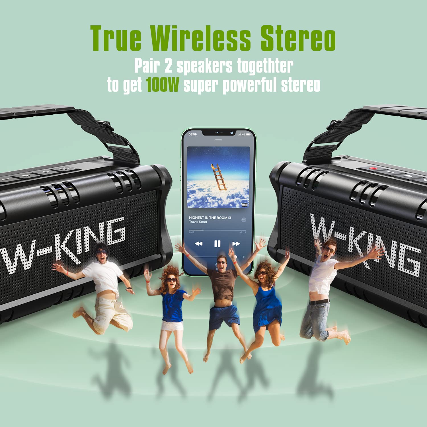 W-KING 90W Bluetooth Speaker with Deep Bass, IPX6 Waterproof, 40H Playtime - Wireless Portable Speaker for Home, Party, Camping, Beach & Outdoor Adventures | Bluetooth 5.0, Stereo Pairing, TF Card & NFC Support