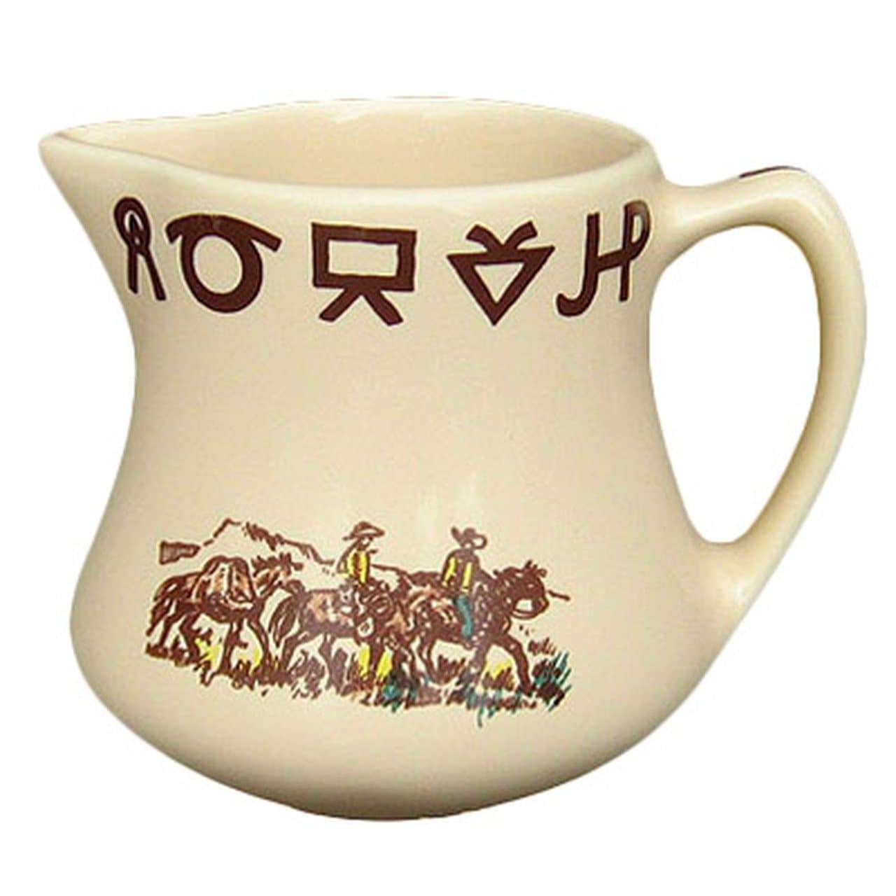 At The Ranch Cowboys & Brands Ceramic Creamer Pot - Vintage Farmhouse Style Coffee Creamer for Kitchen, Dining Table & Country Home Decor