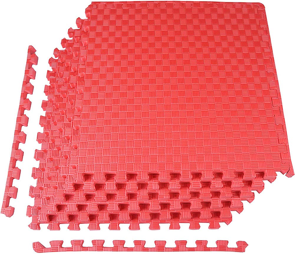 Lee Extra Thick EVA Foam Interlocking Puzzle Exercise Mat - 6 Tiles for Home Gym, Yoga & Workout Floor Protection - Non-Slip, Durable Flooring Tiles (Red) - Perfect for Home Fitness, Kids Play Area & Garage Workouts
