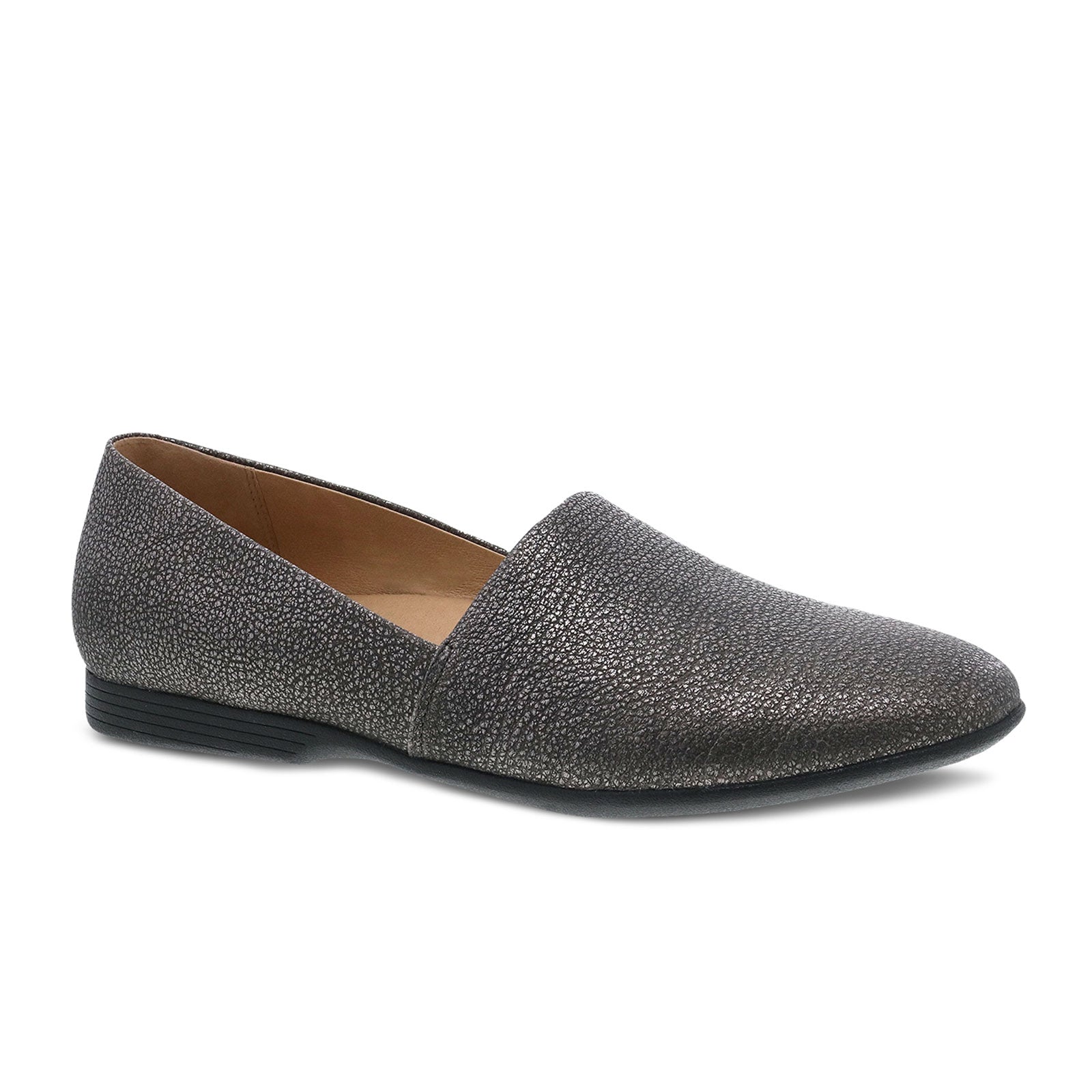 Dansko Larisa Slip On Loafers for Women - Pewter Metallic Leather Comfort Shoes for Work, Travel & Casual Wear