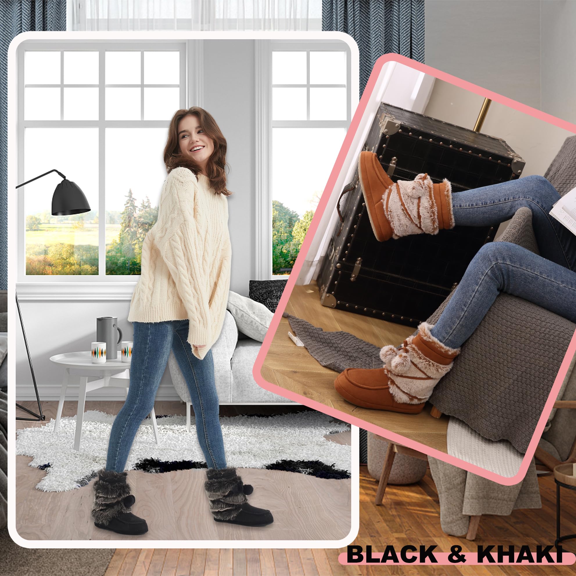 Women's Soft Fleece Plush House Slippers - Warm Indoor Booties for Winter Comfort | Cozy Home Wear, Perfect for Lounging & Relaxing by the Fireplace