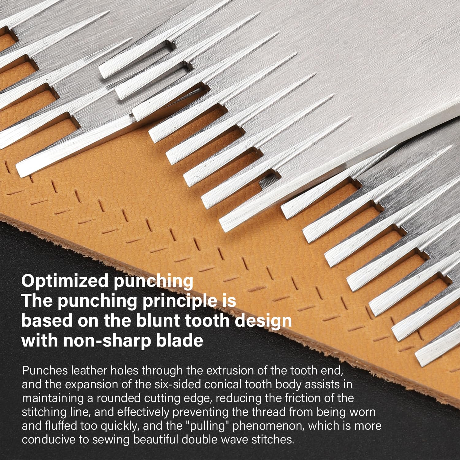 Premium WUTA Leather Chisel - All-Polished Die-Steel French Style Pricking Iron (3.85mm, 8 Teeth) - Sharp Leather Punching Tool for Leathercraft, DIY Projects & Shoe/Bag Repair - Perfect for Saddlery, Bookbinding & Handmade Leather Goods