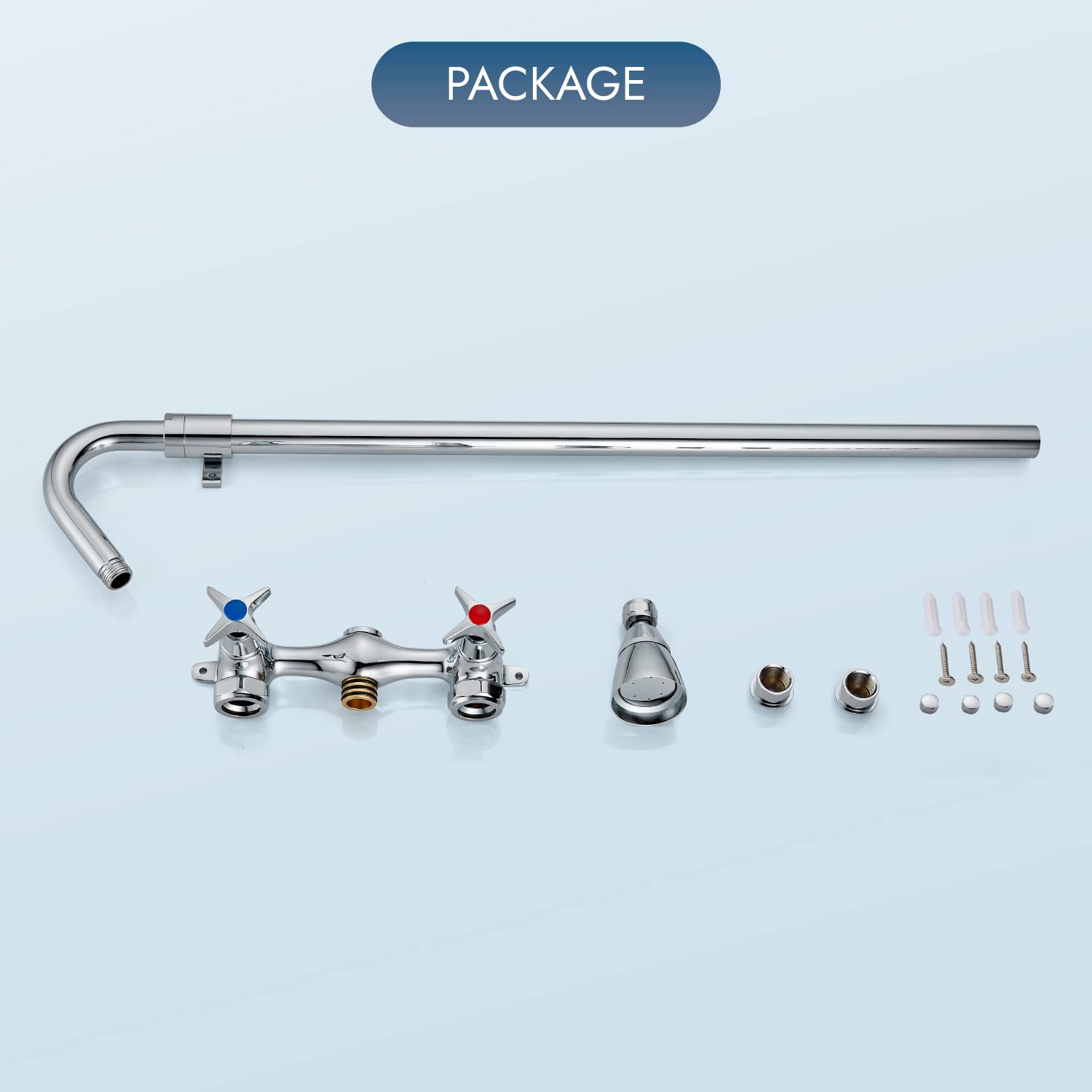 Polished Chrome Outdoor Shower System - Wall Mounted Exposed Shower Kit with Adjustable Slider, Dual Cross Handles & Brass Faucet Mixer Valve - Perfect for Poolside, Garden, Backyard & Beach Showers