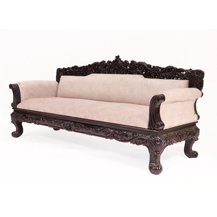Hand Carved Solid Mango Wood Daybed Sofa - 3 Seater Indian Furniture in Dark Brown | Perfect for Living Room, Patio & Guest Bedroom