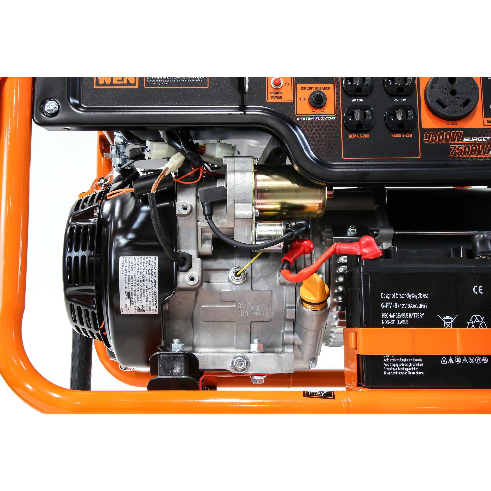 WEN GN9500X 9500-Watt 420cc Portable Generator with Transfer Switch - RV Ready 120V/240V, Remote Electric Start & CO Shutdown Sensor - Ideal for Home Backup Power, Camping & Emergency Use