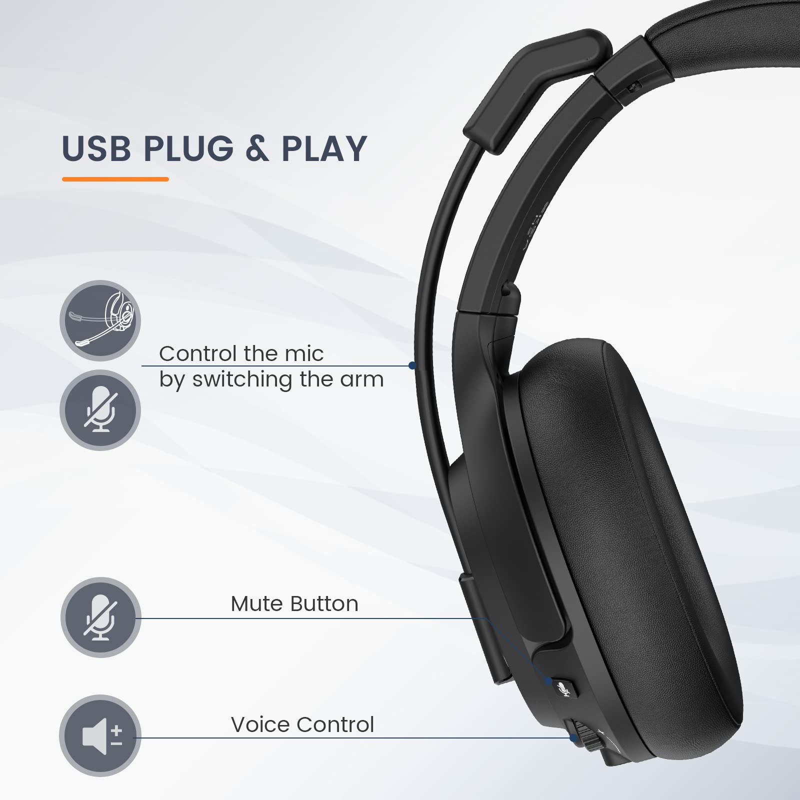 EKSA H2 USB Gaming Headset with Noise Cancelling Microphone - Over-Ear PC Headphones for Laptop, Computer, Call Center - Mute Button & Volume Control - Perfect for Zoom Meetings, Teams Calls, Home Office & Online Classes