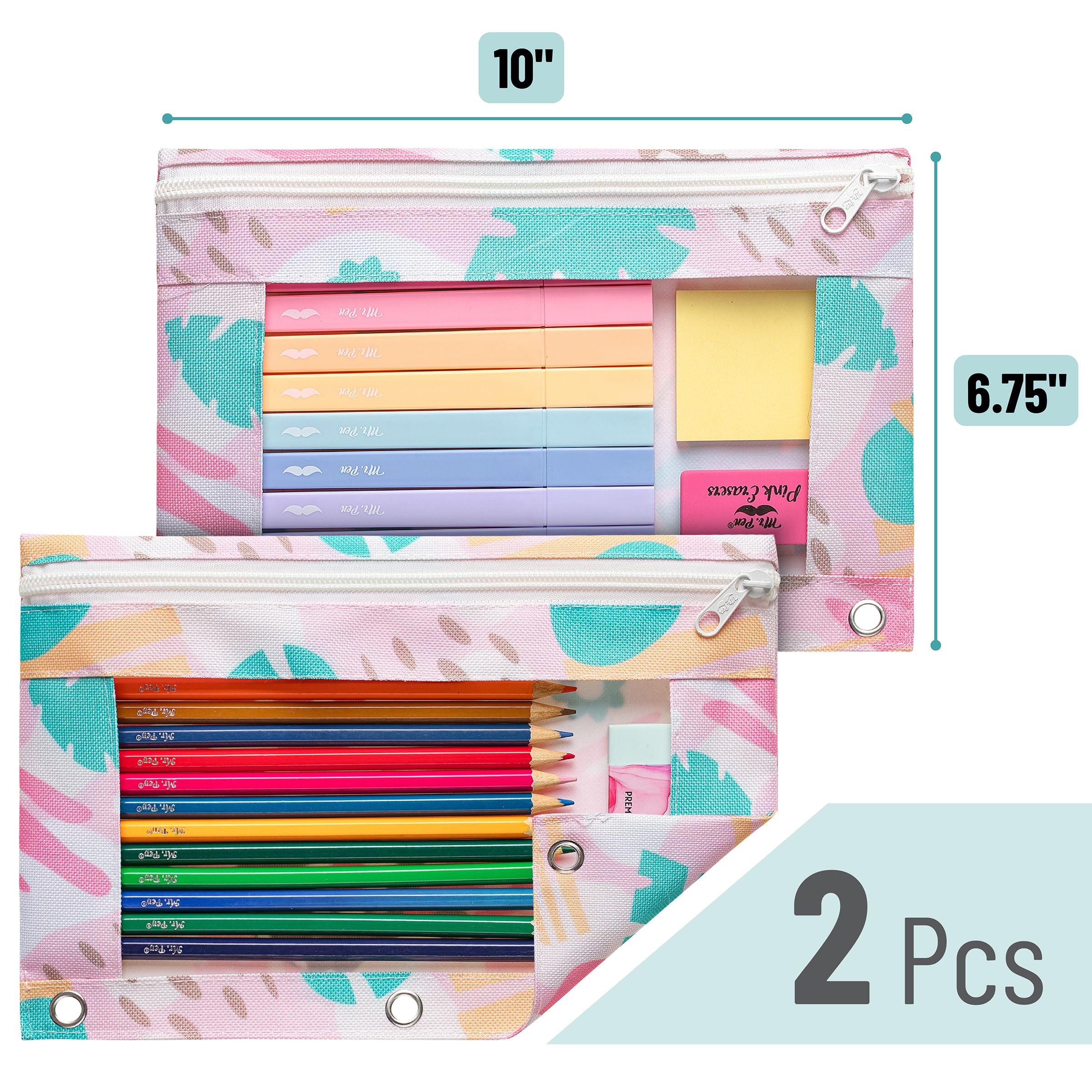 Mr. Pen 2-Pack Zippered Pencil Pouch for 3-Ring Binder - Durable School & Office Supplies for Students, Teachers & Professionals (Perfect for Organizing Pens, Pencils & Small Essentials)