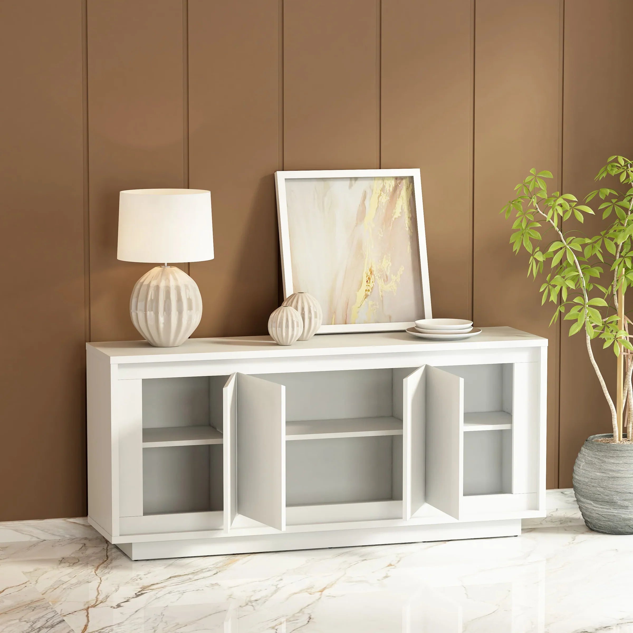 Anderson Teak Paraggi Sideboard White - Solid Teak Wood Buffet Cabinet with 2 Doors & 3 Drawers - Perfect for Dining Room Storage & Living Room Organization (Model SB PW 6316)