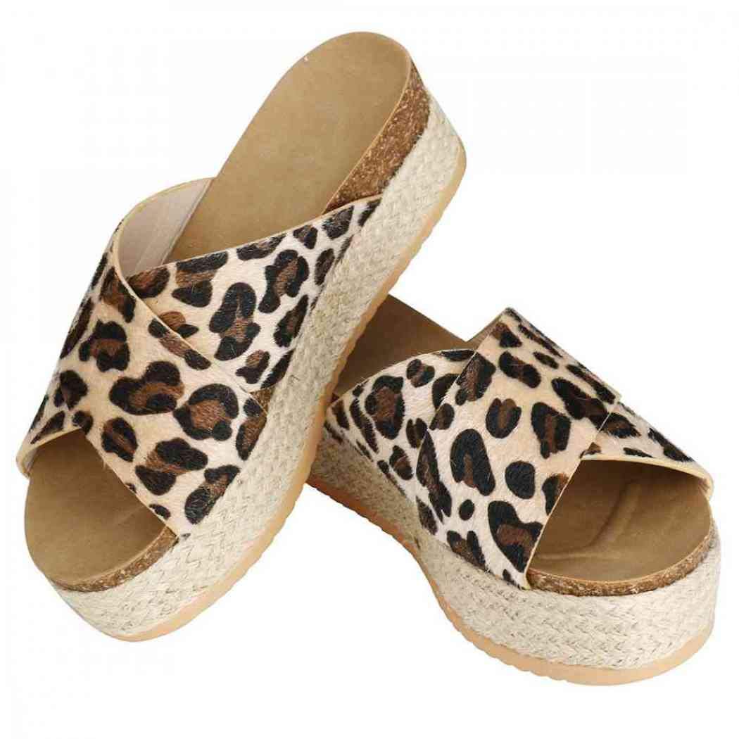 Women's Studded Faux Leather Platform Espadrilles - Criss Cross Slide-On Open Toe Summer Sandals for Beach, Vacation & Casual Outings