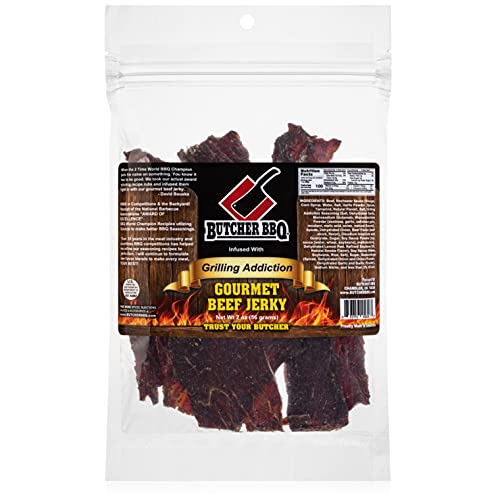 Premium Butcher BBQ Gourmet Beef Jerky - 2oz High Protein Low Carb Snack | Camping, Hiking & Survival Food | Perfect Gift for Men & Meat Lovers | Keto-Friendly & Gluten-Free Jerky for Outdoor Adventures & Protein Boost