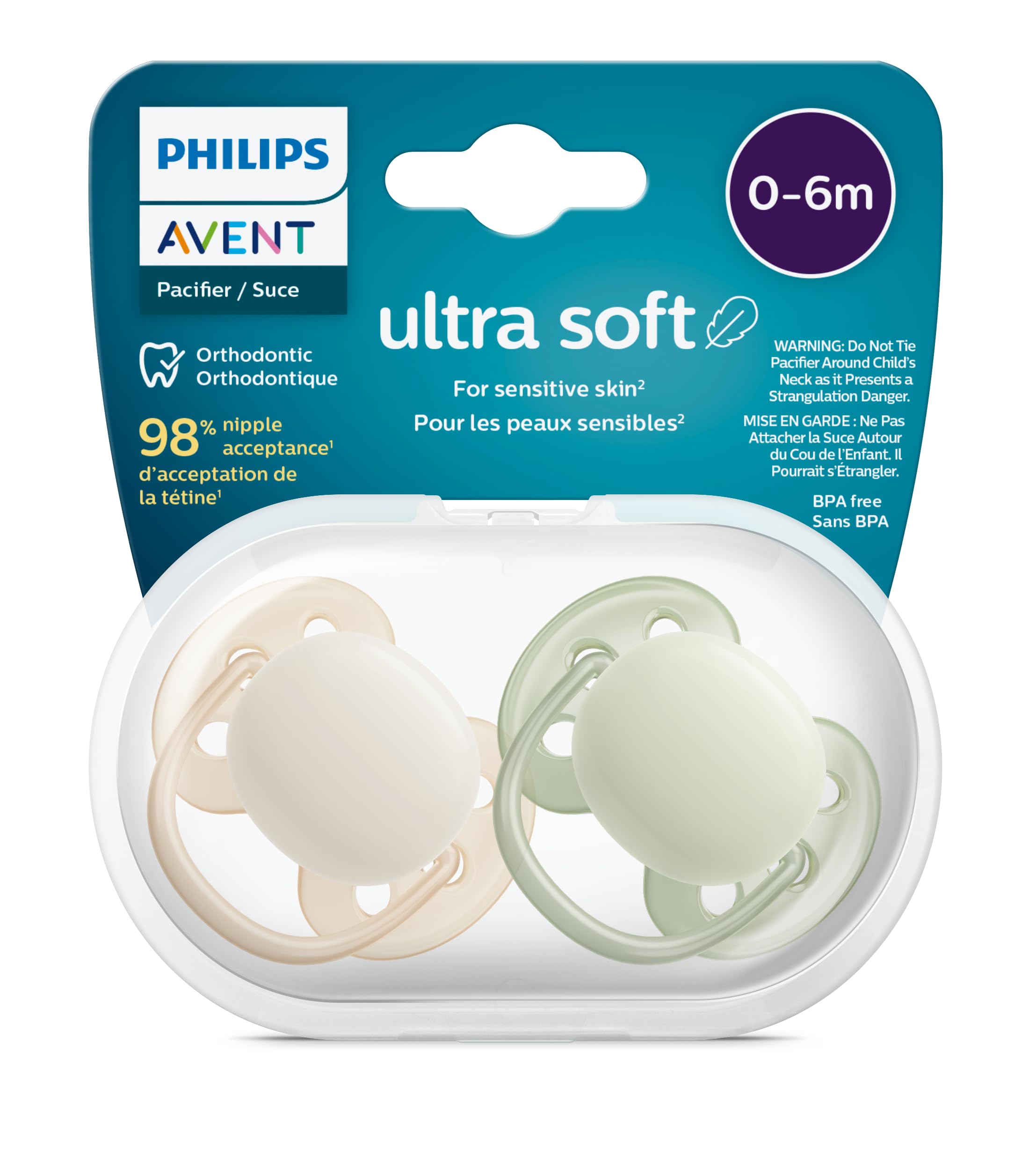 **Philips Avent Ultra Soft Pacifier - 4-Pack BPA-Free Baby Soothers for 0-6 Months | Flexible & Gentle for Newborns | Includes Sterilizer Carry Case (SCF091/23) | Perfect for Daycare, Travel & Comfort**