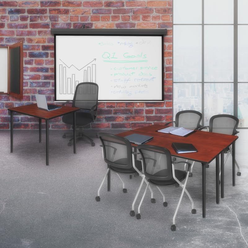 Regency Kee 60 x 24 Inch Folding Training Seminar Table - Cherry Wood Top with Black Metal Legs | Portable Conference & Meeting Table for Office, Classroom, Events & Home Use