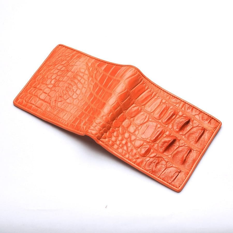 Premium Orange Crocodile Leather Men's Bifold Wallet - Stylish & Durable RFID Blocking Wallet for Everyday Use, Travel & Business (Gift for Men)