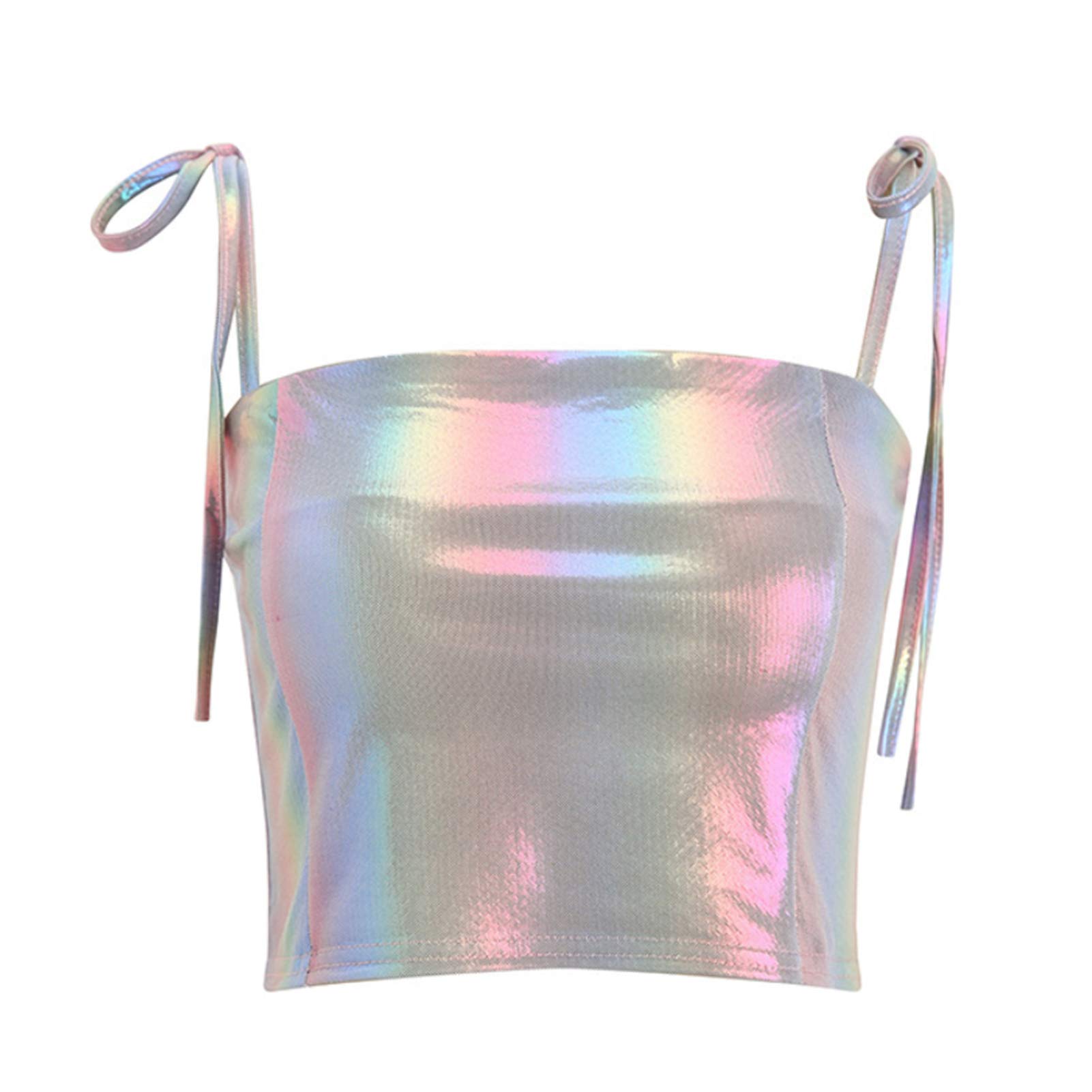 Sexy Holographic Halter Crop Top for Women - Shimmering Rave Outfit & Clubwear | Perfect for Music Festivals, Nightclubs & Summer Parties