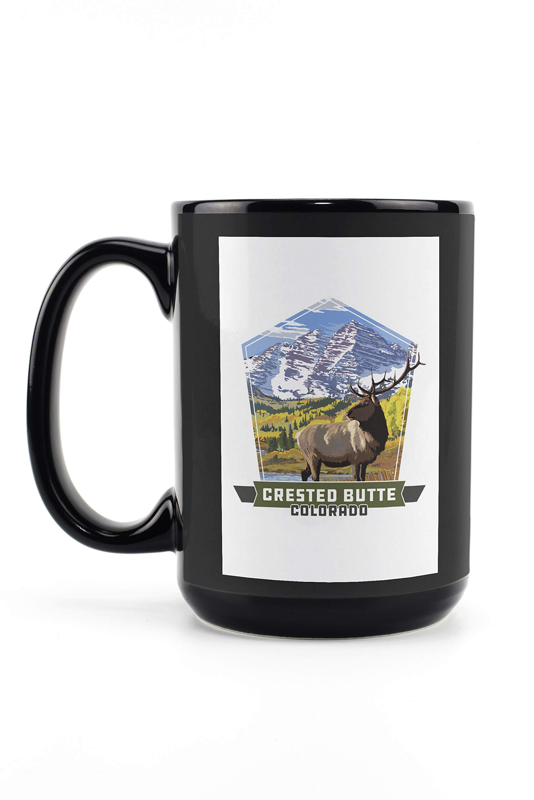 Lantern Press Crested Butte Colorado Elk Contour 15oz Black Ceramic Coffee Mug - Microwave & Dishwasher Safe - Perfect for Home, Office & Camping