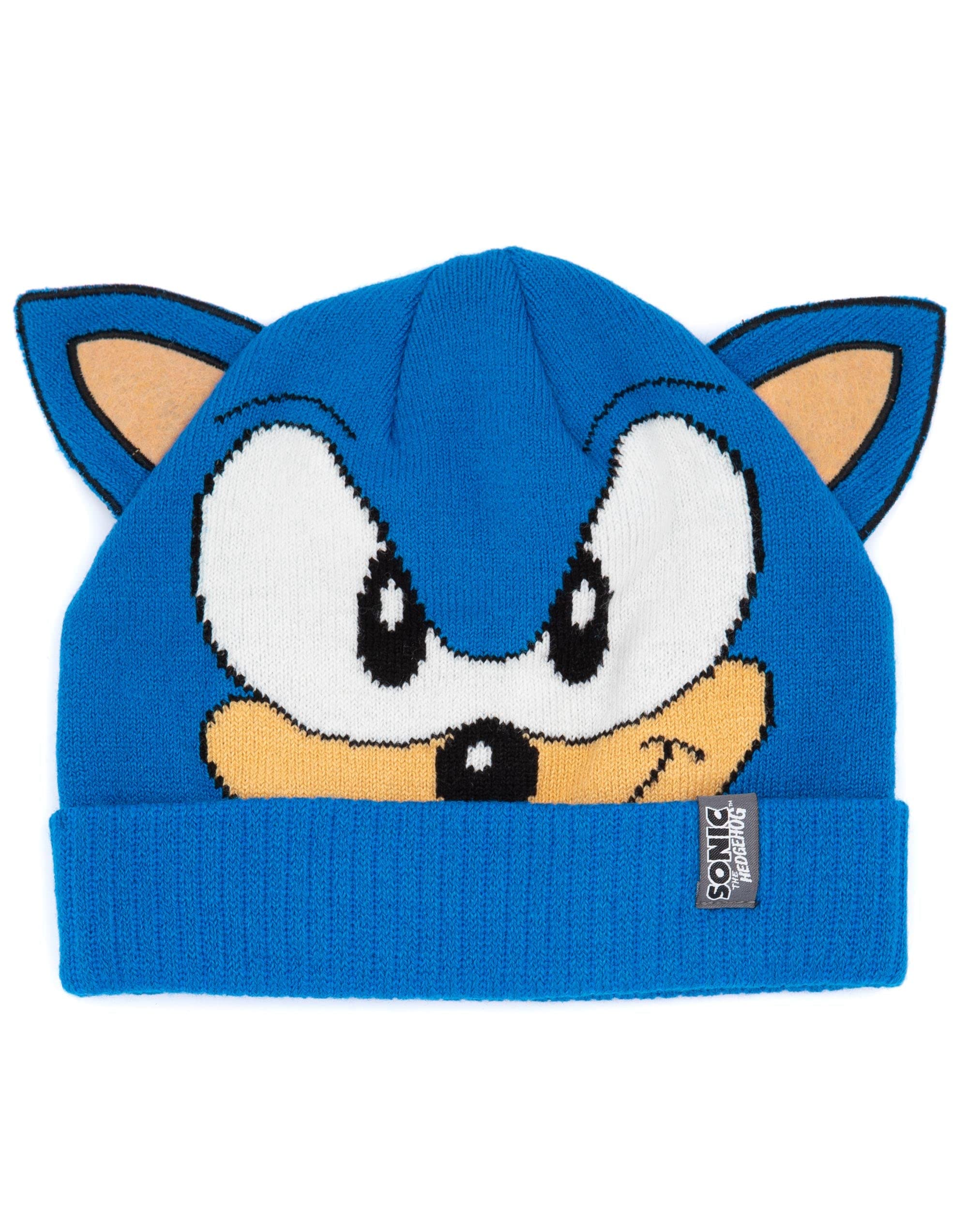 Sonic The Hedgehog Kids Winter Hat with 3D Ears & Gloves Set - Blue Knitted Beanie for Boys & Girls - Perfect for Cosplay, Halloween, and Cold Weather Outfits