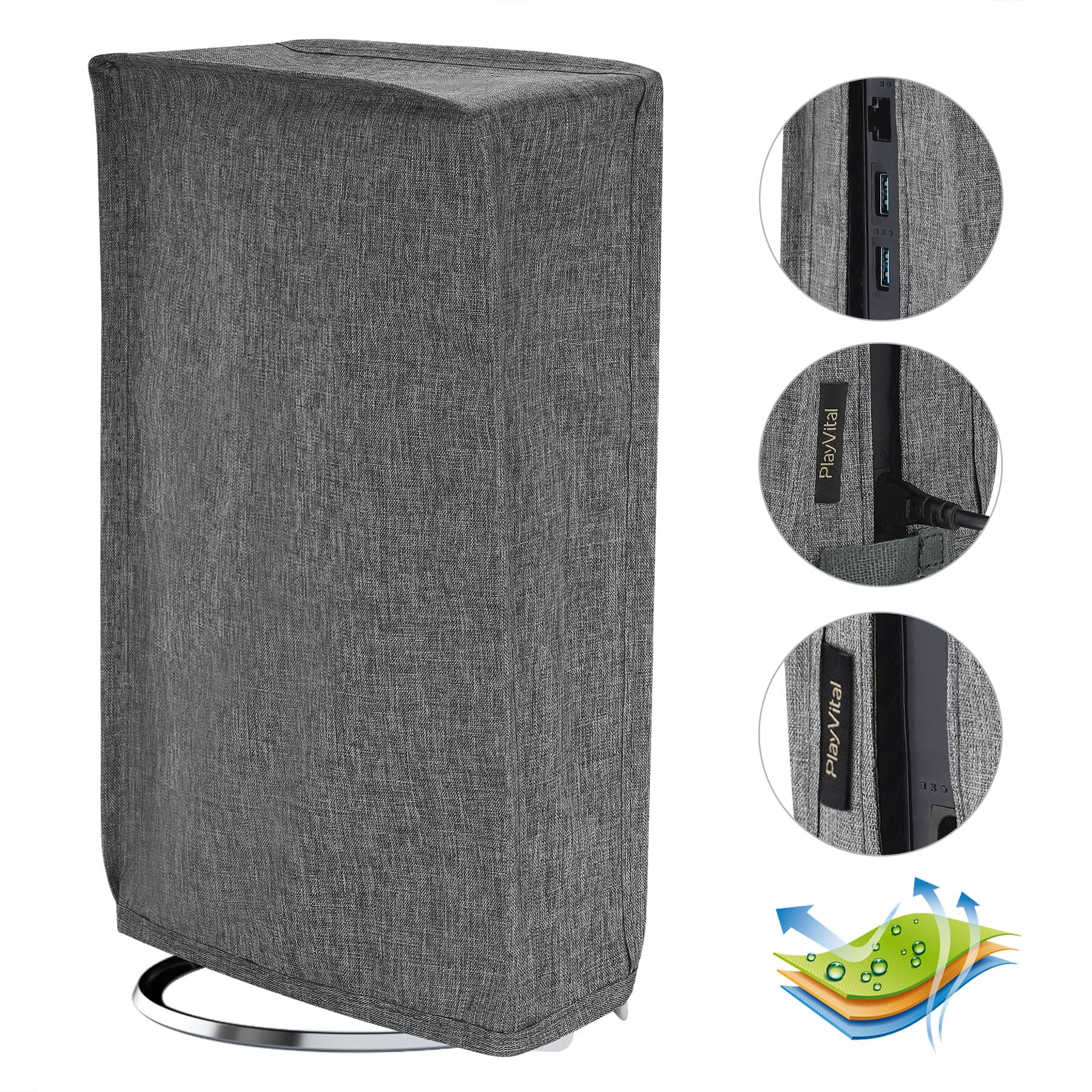 Playvital Vertical Dust Cover for PS5 Slim Digital Edition - Waterproof Nylon Dust Protection Case, Storage Bag & Console Cover - Gray | Perfect for Travel, Home & Office Use
