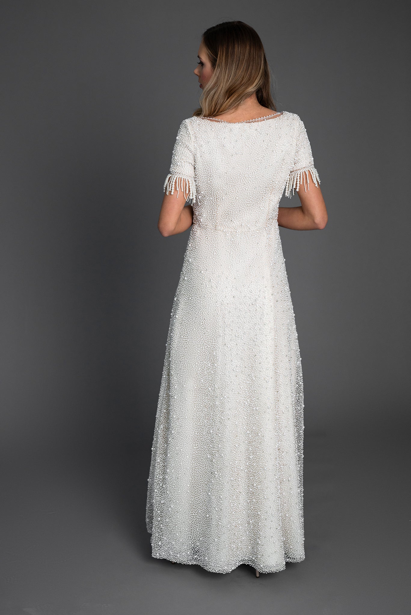 Elegant Pearl Embellished Evening Gown for Women - Perfect for Prom, Weddings & Formal Occasions