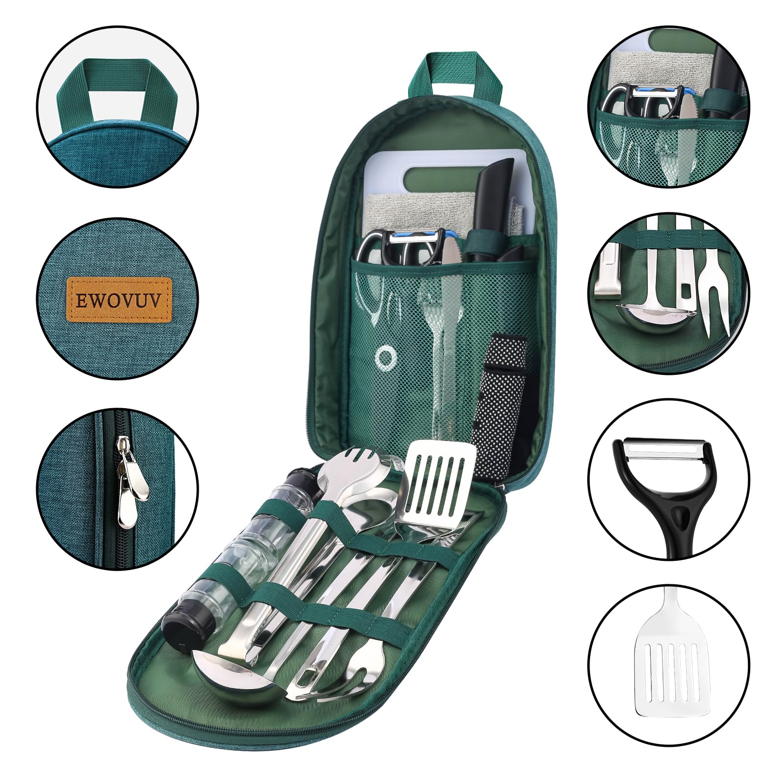 **Portable Camping Cooking Utensils Set - 15-Piece Non-Stick Cookware Kit for Outdoor Camping, RV, Picnic & BBQ | Essential Camping Gear for Women & Men | Perfect for Backpacking, Hiking & Travel**