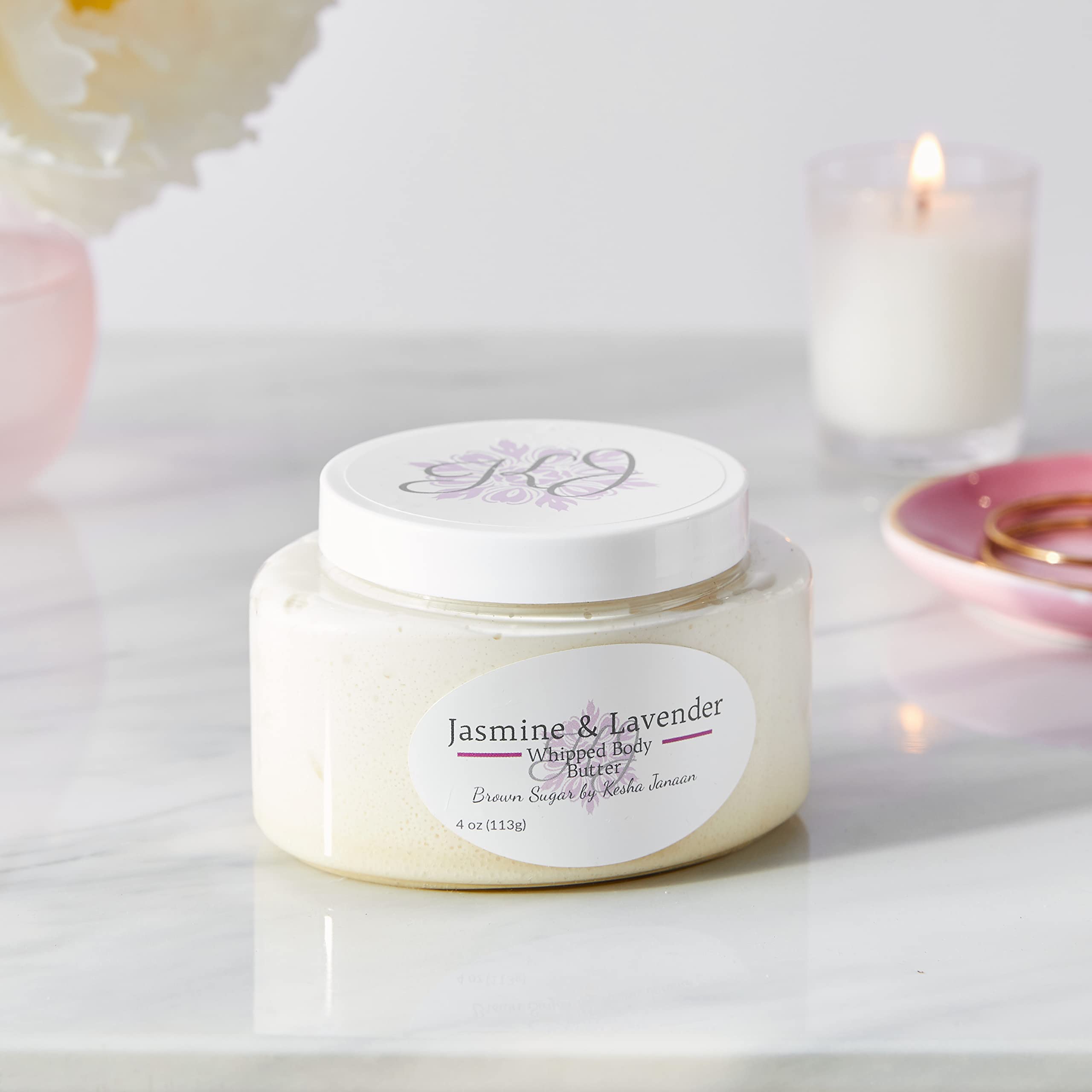 Organic Handmade Whipped Body Butter - Jasmine & Lavender Scented, 4 oz - Ultra Moisturizing & Nourishing for Dry Skin - Perfect for Daily Skincare, Gift & Spa Relaxation
