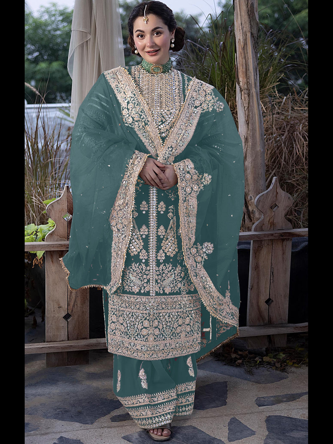 Aqua Green Traditional Designer Semi Stitched Palazzo Suit with Embroidery Work - Elegant Indian Ethnic Wear for Women, Perfect for Weddings, Parties & Festive Occasions