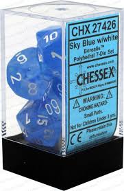 Chessex Polyhedral 7-Dice Set - Borealis Sky Blue with White Dice for D&D, RPG, and Tabletop Gaming