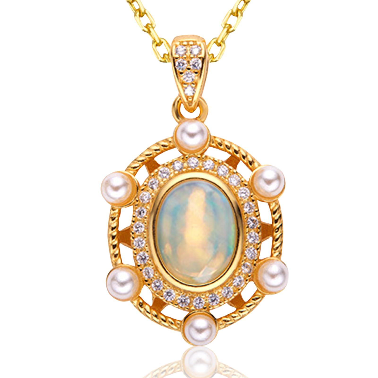 925 Sterling Silver Opal & Pearl Birthstone Necklace for Women - Elegant Gift for Anniversary, Birthday, Mother's Day, Valentine's, Christmas, Retirement | Perfect for Wife, Girlfriend, Employee Appreciation | Jewelry for Special Occasions & Everyday Wear