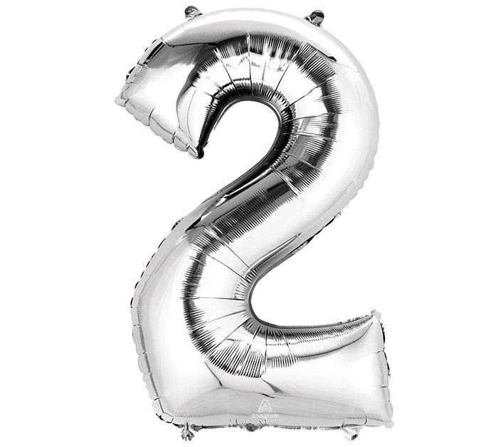 Large Silver Foil Number 2 Balloon for Birthday Parties, Anniversaries & Special Celebrations