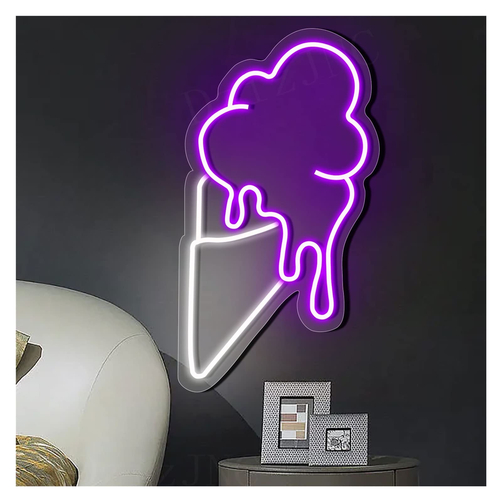 Handmade LED Neon Sign for Ice Cream Shop - Purple 33x59cm (13x23in) Wall Decor | Perfect for Coffee Shops, Bakeries, Home Rooms & Retail Stores