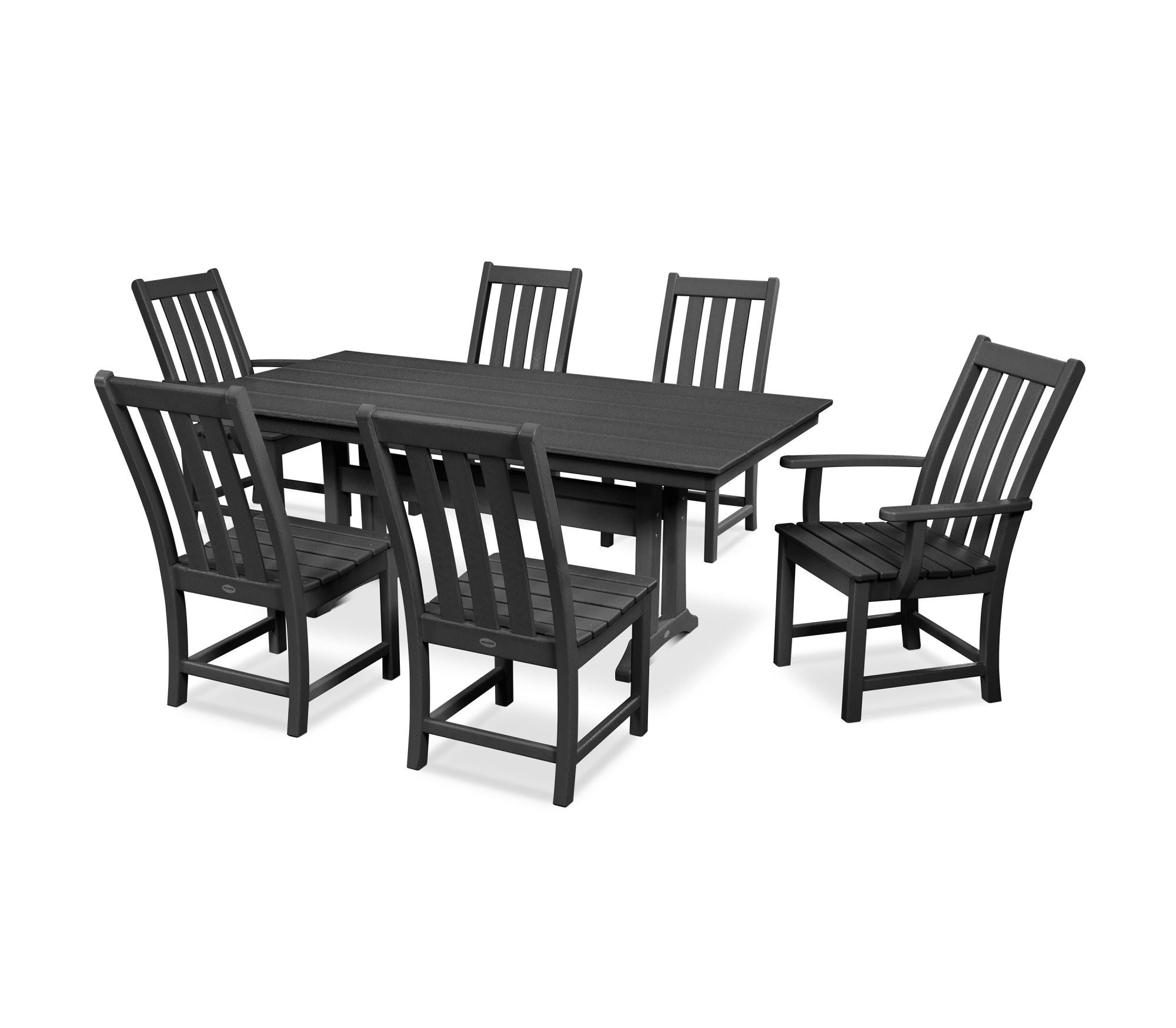 POLYWOOD Vineyard 7-Piece Farmhouse Trestle Dining Set - Outdoor Patio Furniture for Backyard, Garden & Poolside Dining
