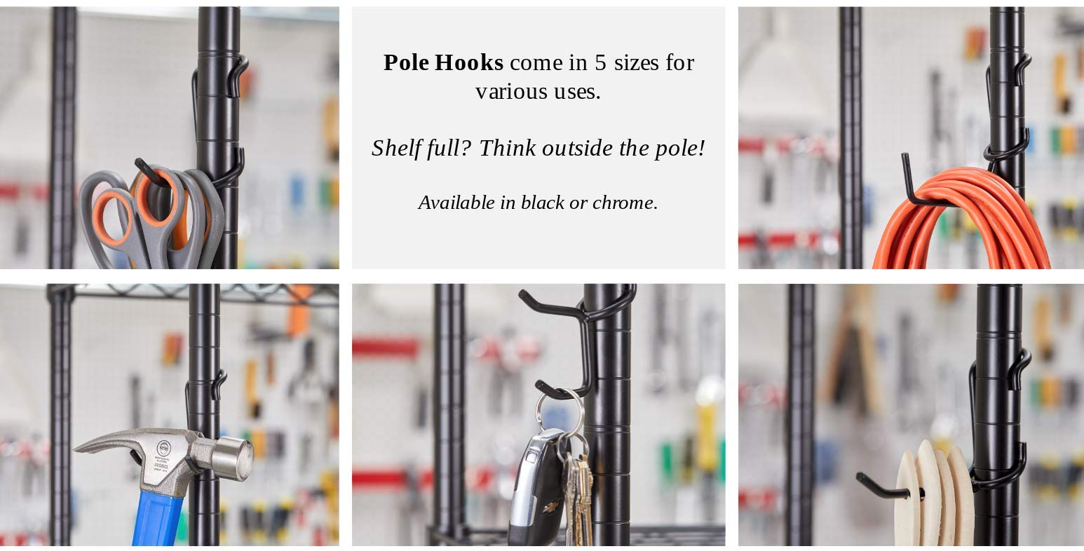 Sunway 5-Pack Chrome Shelf Pole Hooks - Heavy Duty C-Hooks for Garage Storage & Shelving Organization | Fits Metal/Wire Shelves & Racks | Easy Install | Perfect for Pantry, Closet & Workshop Organization